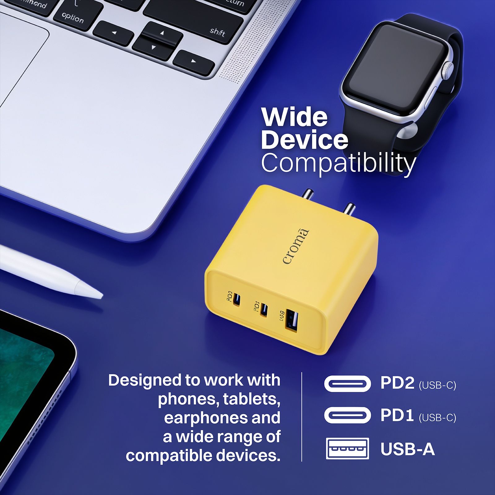 Croma 65W Type A & Type C 3-Port GaN Charger (Type C to Type C, Multi Layer Protection, Yellow) Croma 65W Type A & Type C 3-Port GaN Charger (Type C to Type C, Multi Layer Protection, Yellow)_8
