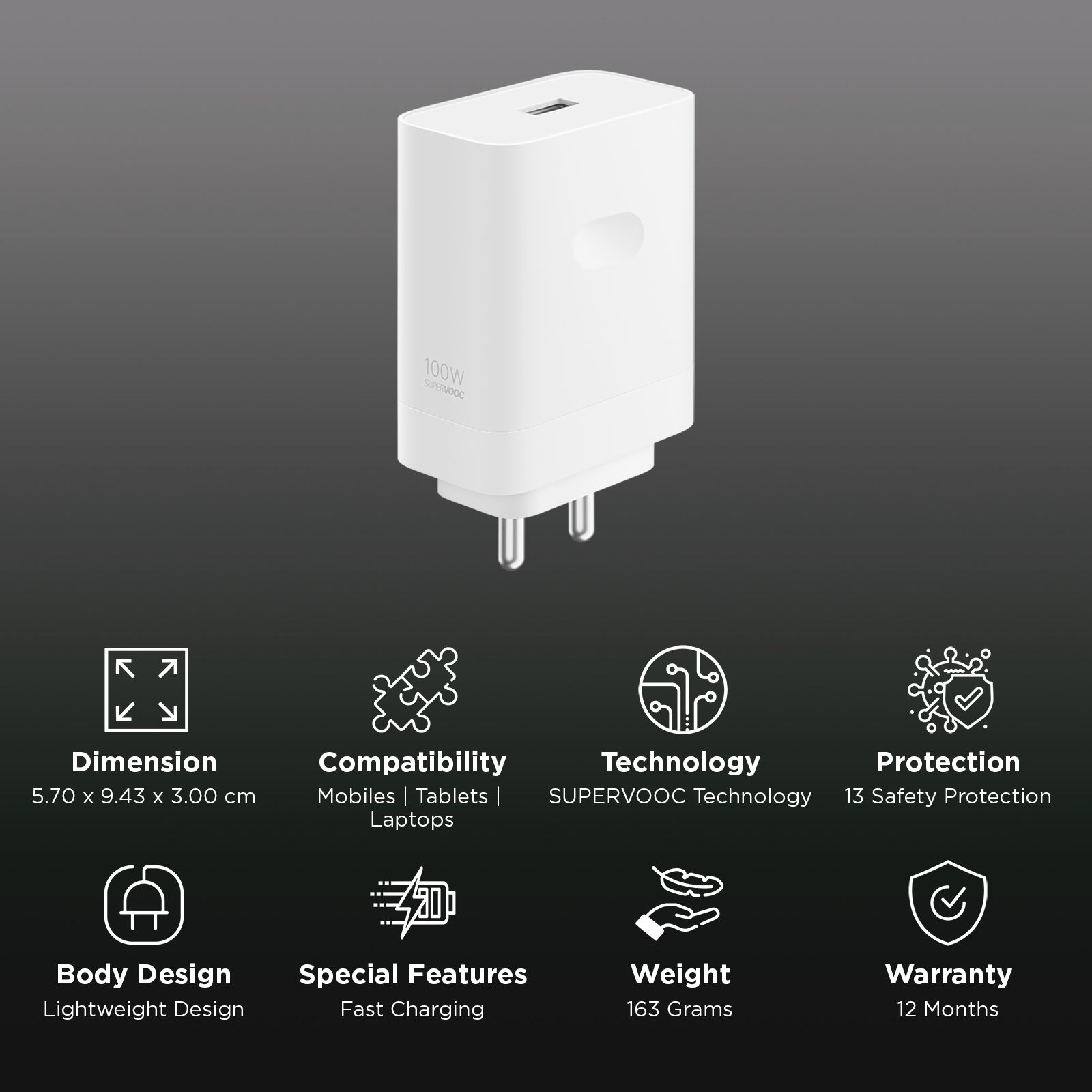 OnePlus 100W Type A SUPERVOOC Power Adapter (Adapter Only, Multi-Layers of Protection, White) OnePlus 100W Type A SUPERVOOC Power Adapter (Adapter Only, Multi-Layers of Protection, White)_3