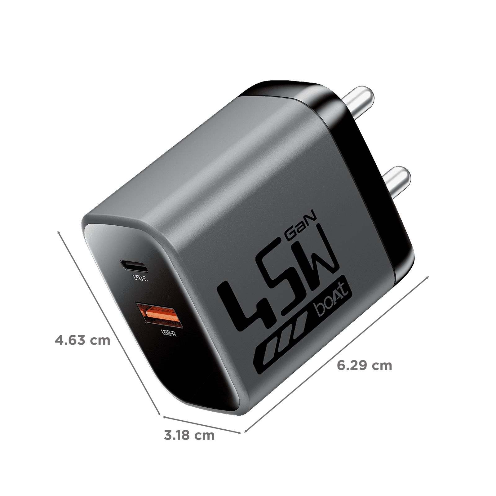 boAt 45W Type A & Type C 2-Port Fast Charger (Adapter Only, 12-Layer Smart IC Protection, Ash Grey) boAt 45W Type A & Type C 2-Port Fast Charger (Adapter Only, 12-Layer Smart IC Protection, Ash Grey)_2