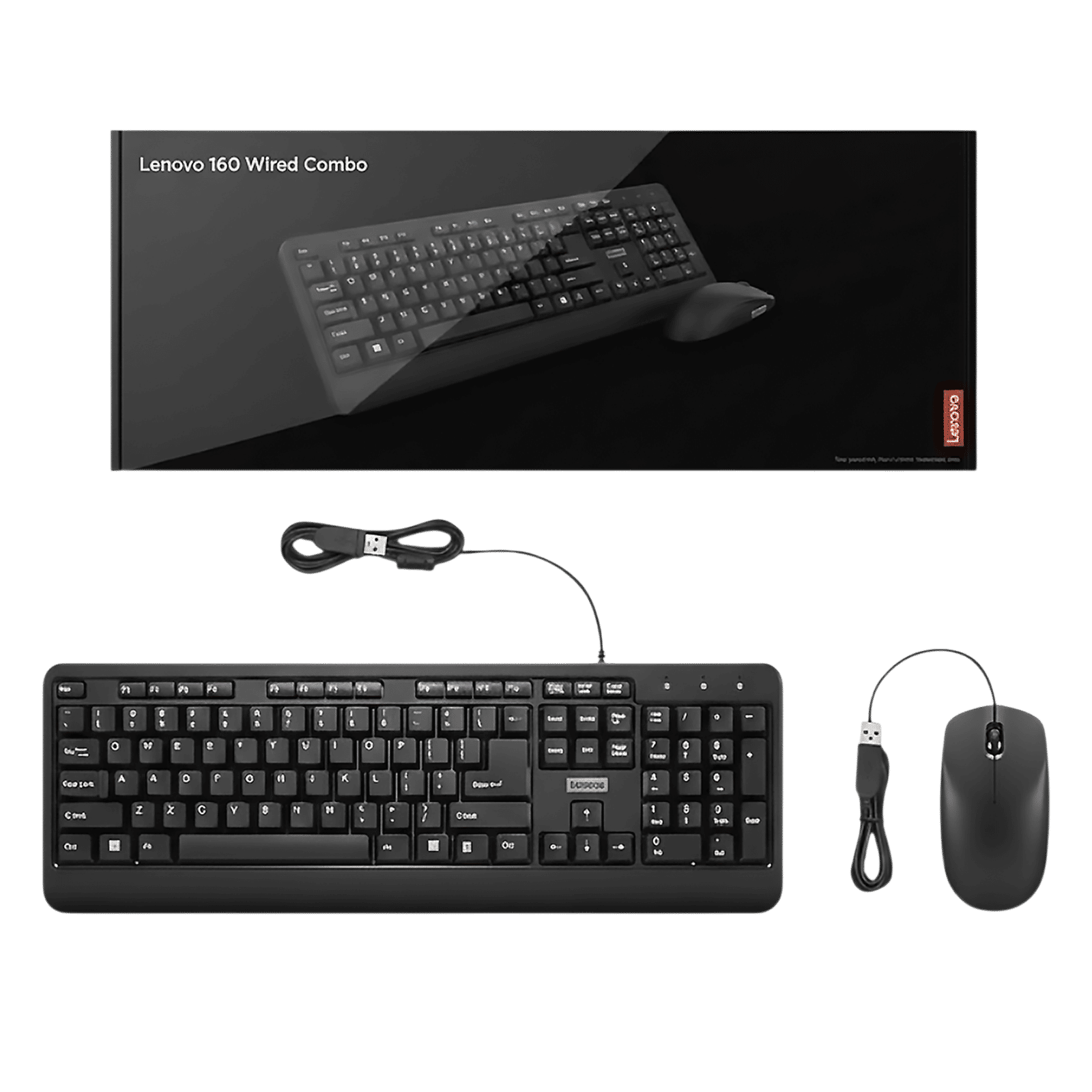 Lenovo 160 Wired Keyboard & Mouse Combo (104 Keys, 1600 DPI, LED Indicators, Black)_4
