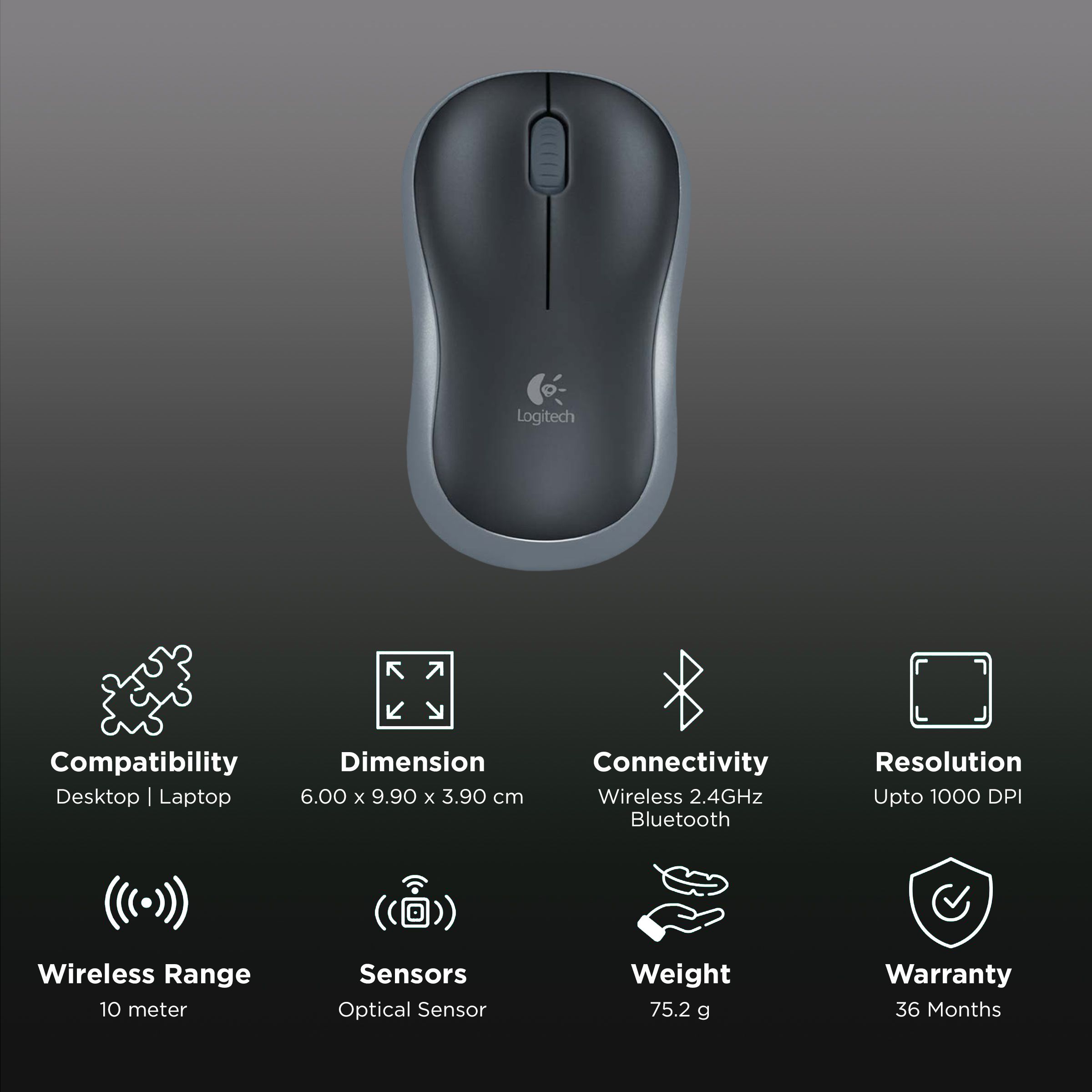 logitech M185 2.4GHz Wireless Smooth Optical Tracking Mouse (1000 DPI, Plug & Play, Grey) logitech M185 2.4GHz Wireless Smooth Optical Tracking Mouse (1000 DPI, Plug & Play, Grey)_2