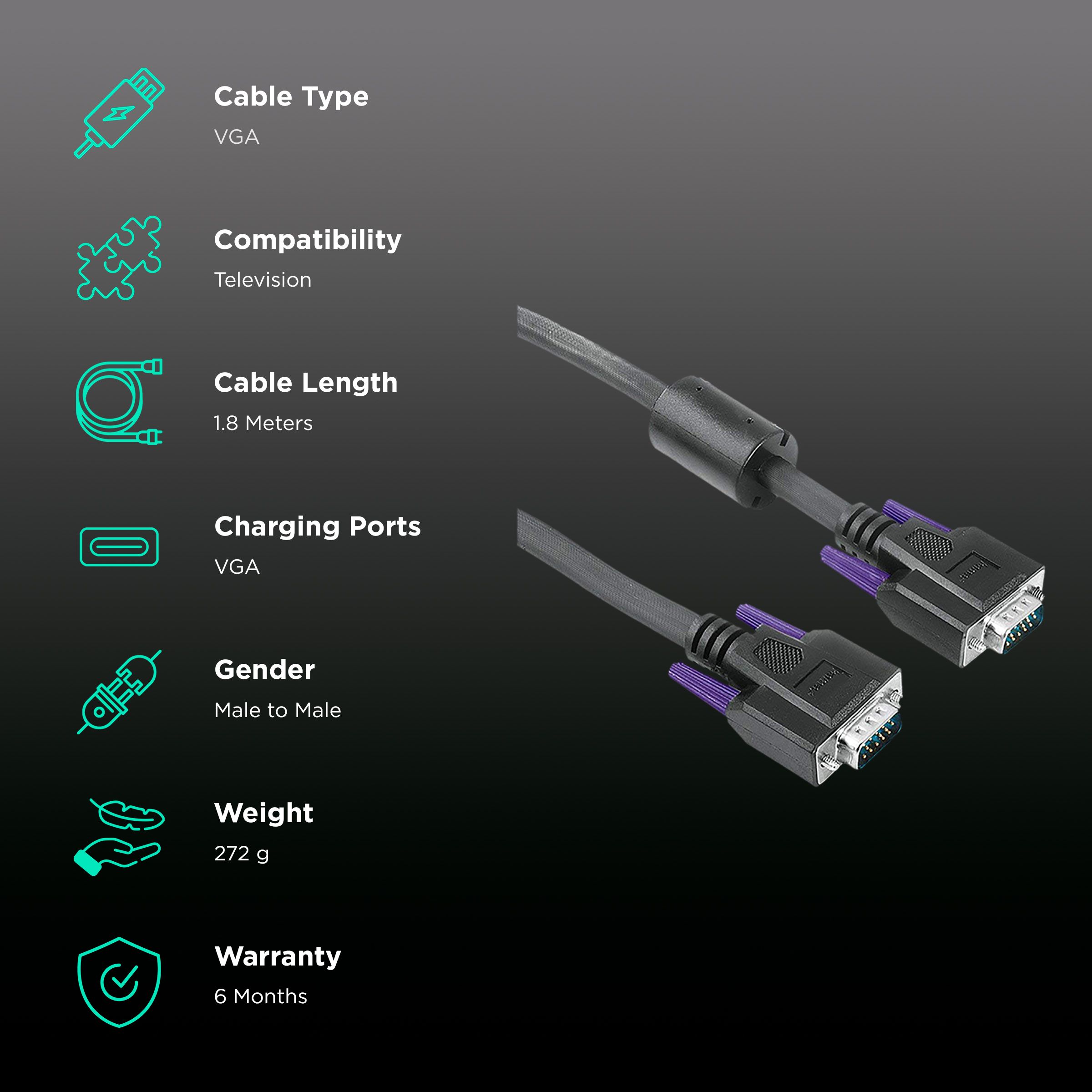 Hama VGA to VGA Port Video Connecting Cable (Double Shielded, Black)_2