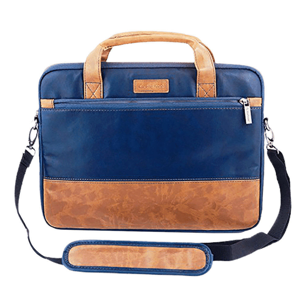 stuffcool Lush Faux Leather Laptop Sling Bag for 14 Inch Laptop (Detachable & Adjustable Shoulder Strap, Blue/Brown)_6