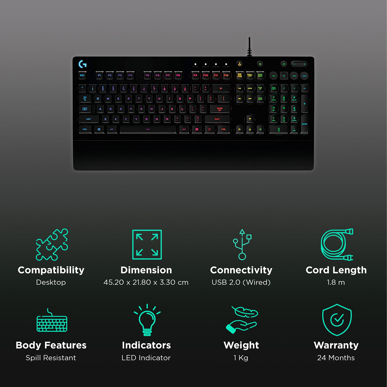 logitech G213 Prodigy Wired Gaming Keyboard with Backlit Keys (Spill Resistant, Black) logitech G213 Prodigy Wired Gaming Keyboard with Backlit Keys (Spill Resistant, Black)_2