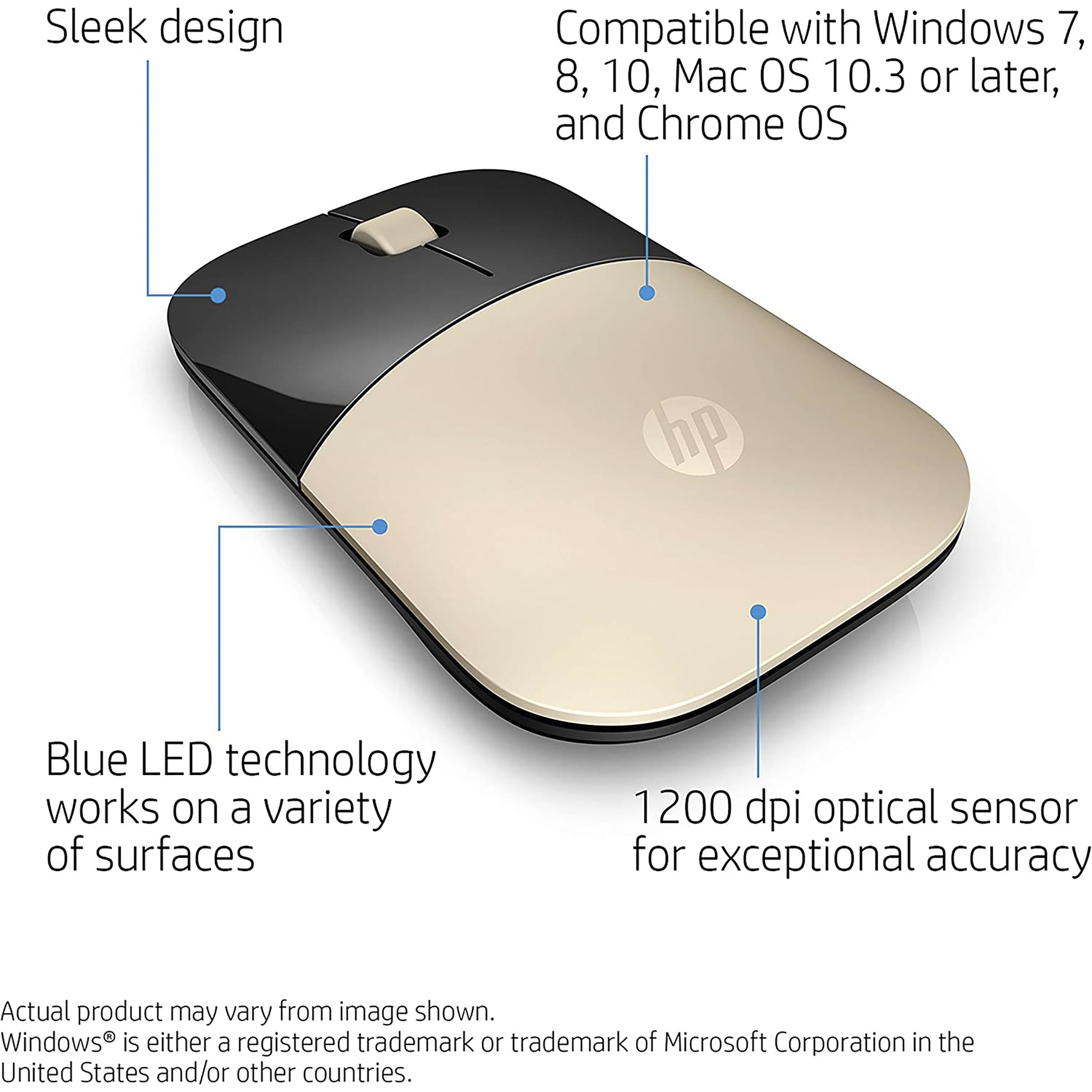 HP Z3700 Bluetooth & 2.4GHz Wireless Optical Mouse (1200 DPI, Sleek Design, Gold & Black)_7