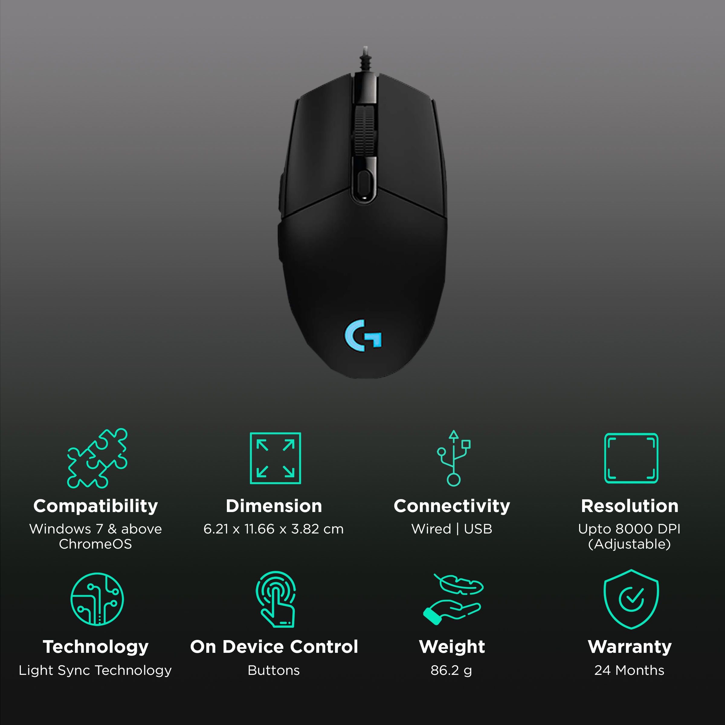 logitech G102 Prodigy Wired Optical Gaming Mouse (8000 DPI Adjustable, Lightsync RGB, Black)_2