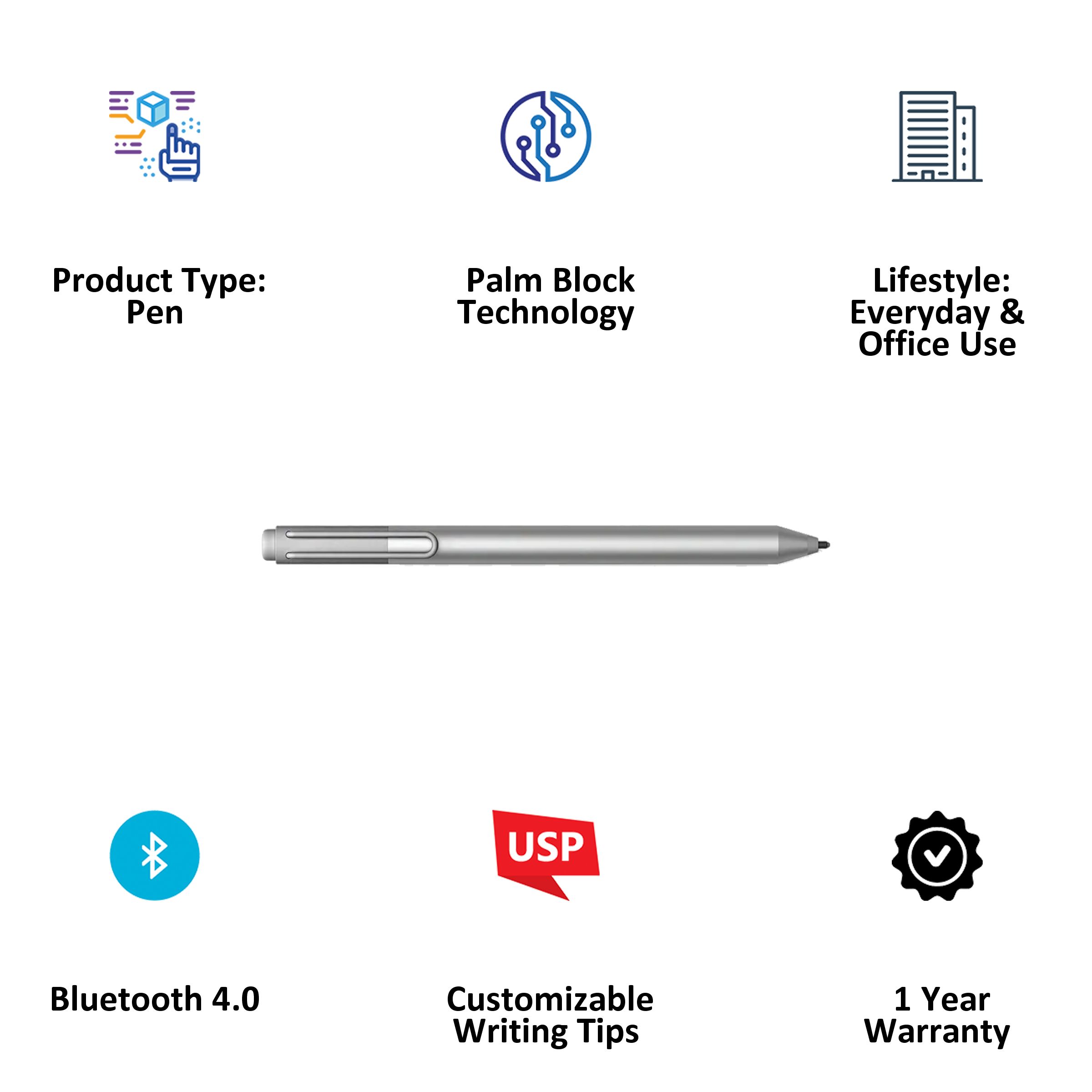Microsoft EYU13 V4 Palm Block Technology Bluetooth Surface Pen (EYU-00013, Silver)_6