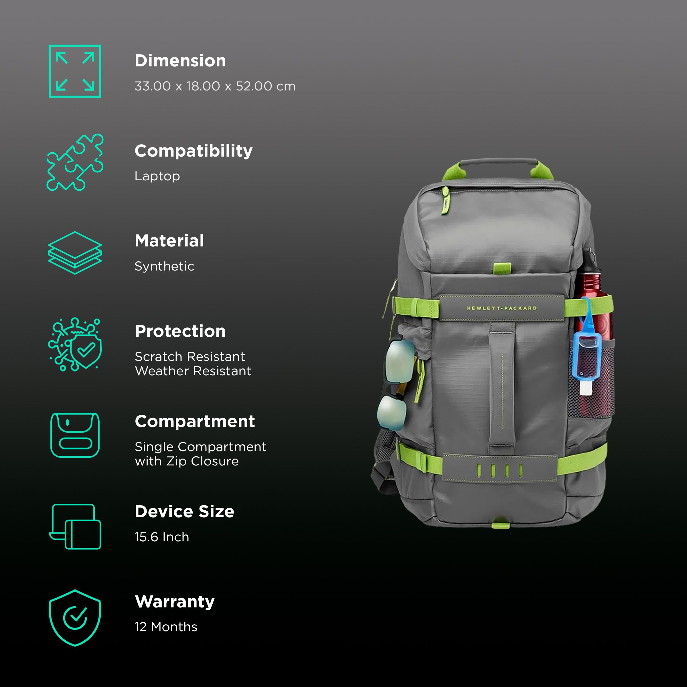 HP Odyssey Synthetic Laptop Backpack for 15.6 Inch Laptop (Scratch & Weather Resistant, Green/Gray) HP Odyssey Synthetic Laptop Backpack for 15.6 Inch Laptop (Scratch & Weather Resistant, Green/Gray)_2