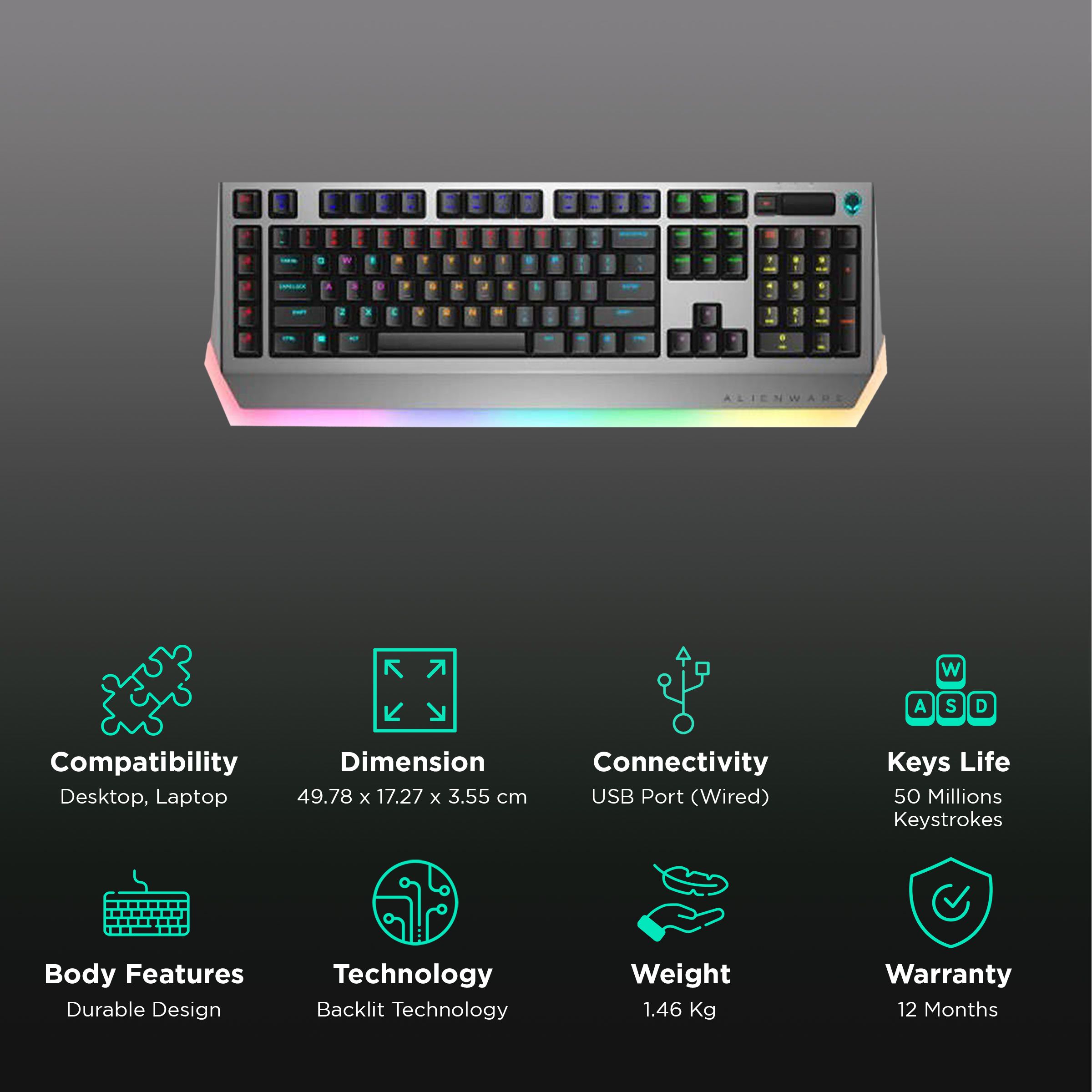 DELL Alienware Pro Mechanical AW768 Wired Gaming Keyboard with Backlit Keys (Dedicated Volume Roller, Black) DELL Alienware Pro Mechanical AW768 Wired Gaming Keyboard with Backlit Keys (Dedicated Volume Roller, Black)_2