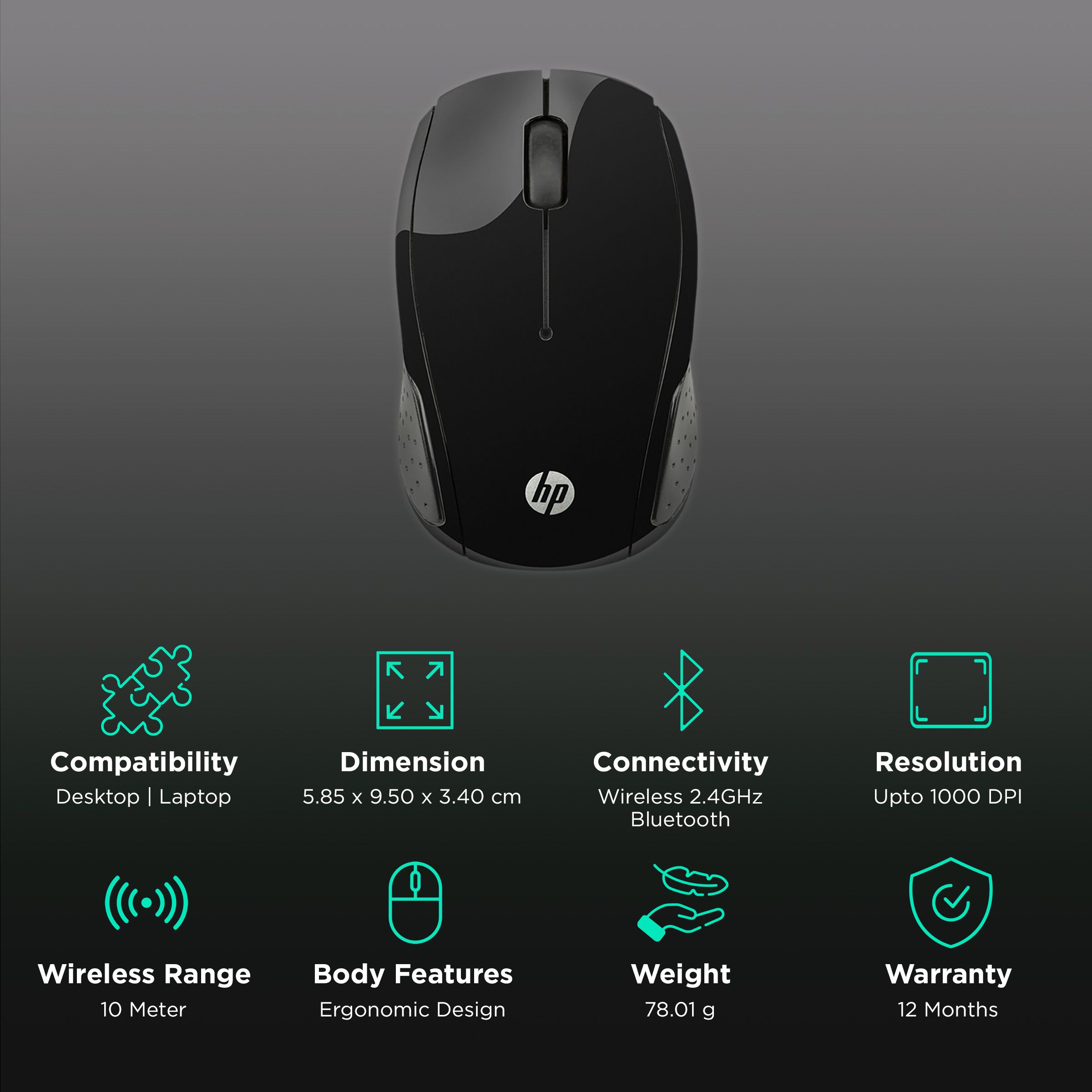 HP 200 Wireless Optical Mouse (1000 DPI, Ergonomic Design, Black) HP 200 Wireless Optical Mouse (1000 DPI, Ergonomic Design, Black)_2