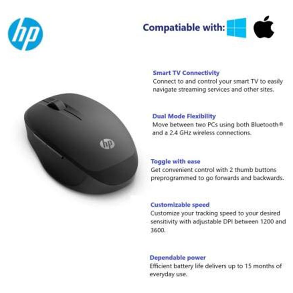 HP 6CR71AA Wireless Optical Mouse with Customizable Buttons (3600 DPI, Dual Connectivity, Black)_7