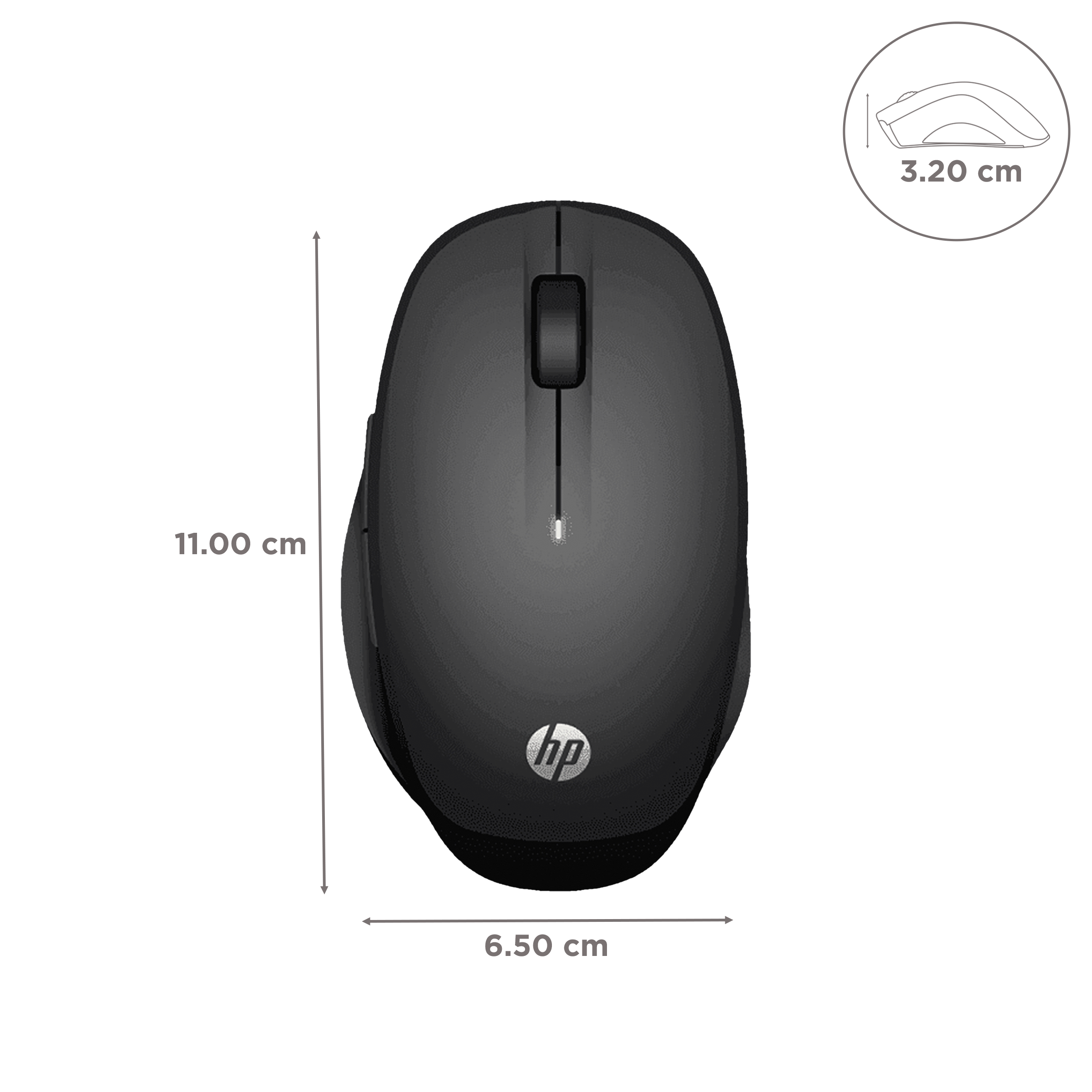 HP 6CR71AA Wireless Optical Mouse with Customizable Buttons (3600 DPI, Dual Connectivity, Black)_3