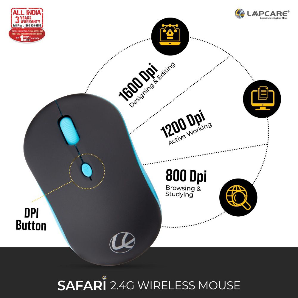 LAPCARE Safari Wireless Optical Mouse (1600 DPI, Ultra Portable, Black)_8