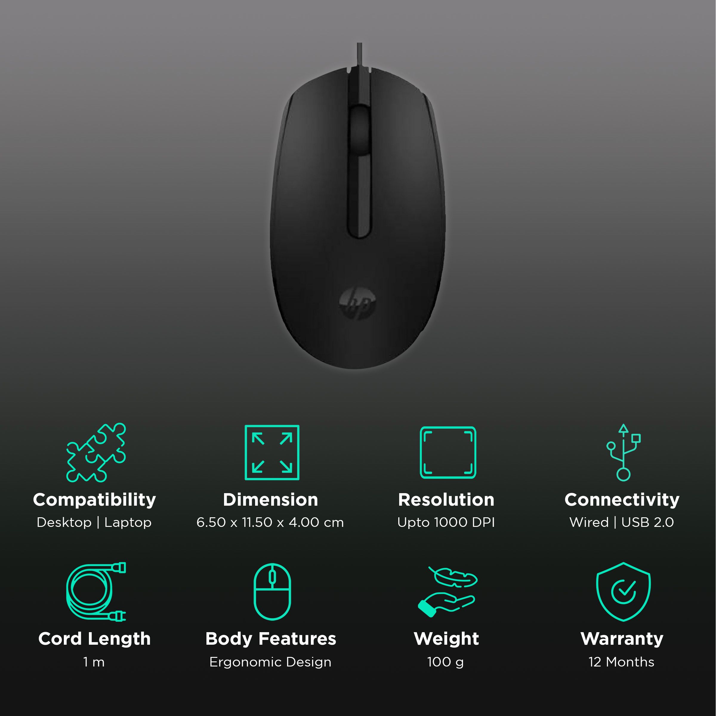 HP M10 Wired Optical Performance Mouse (1000 DPI, Ergonomic Design, Black)_2