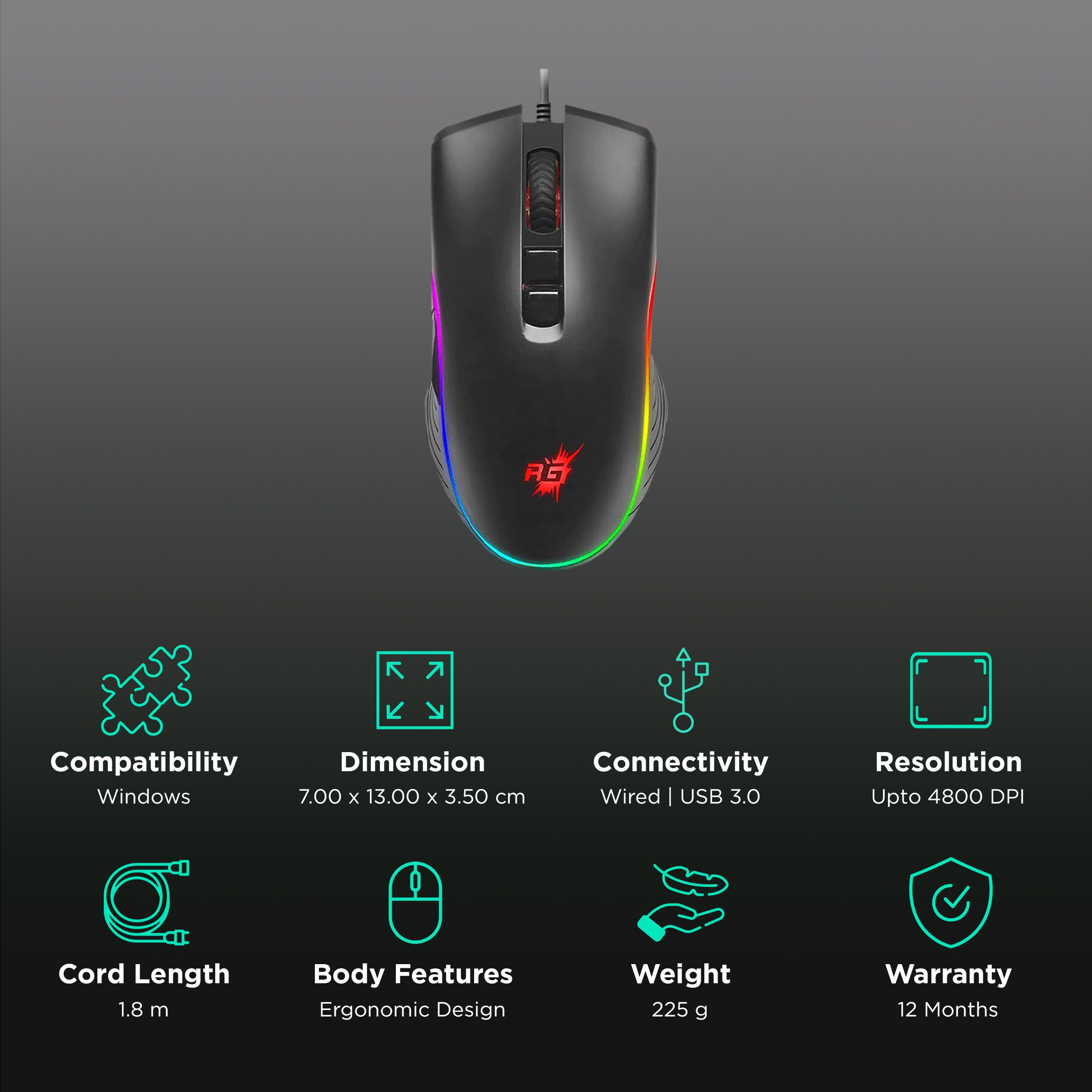 Red Gear A20 Wired Optical Gaming Mouse (4800 DPI, Extra Durable Switches, Black) Red Gear A20 Wired Optical Gaming Mouse (4800 DPI, Extra Durable Switches, Black)_2
