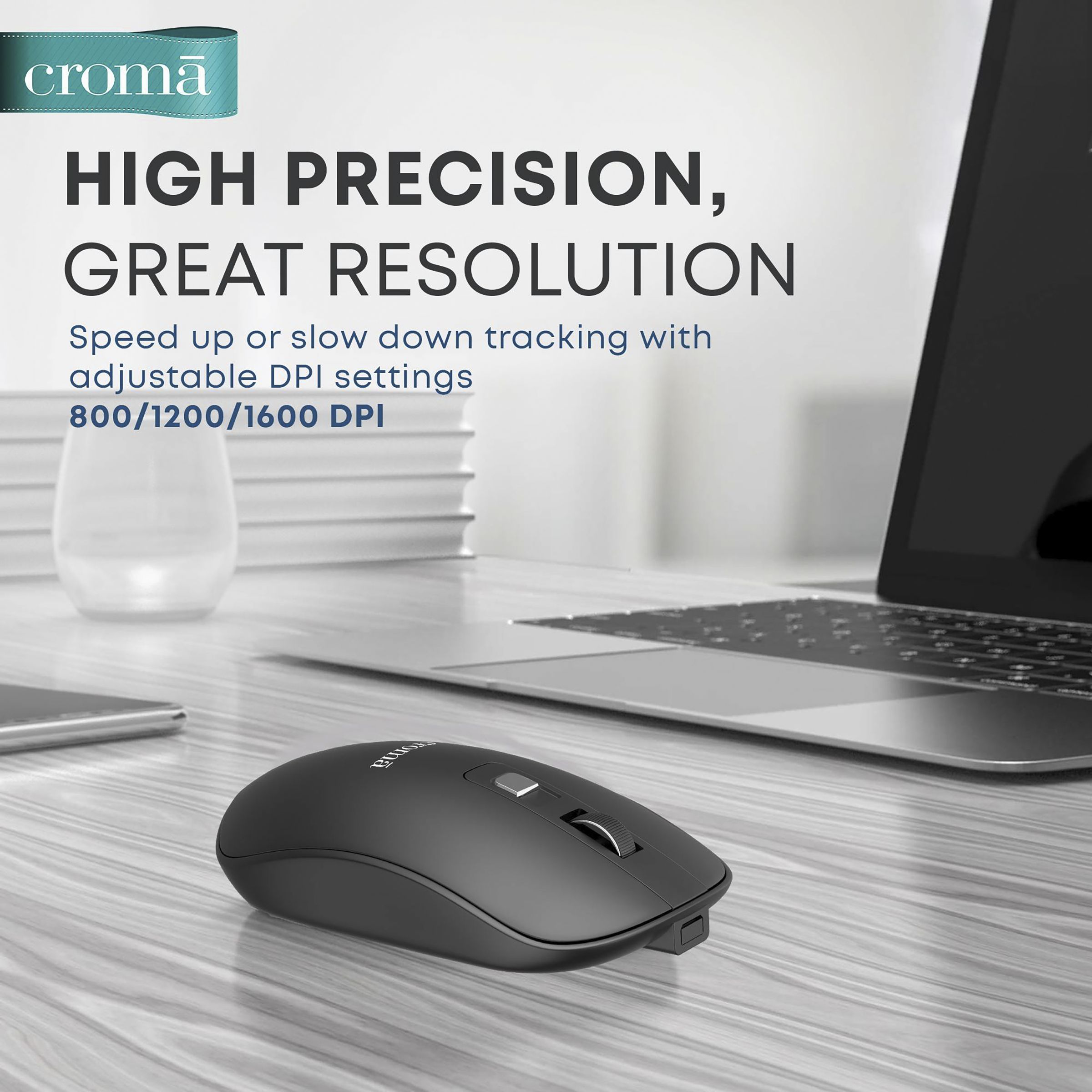 Croma XM5109 Rechargeable Wireless Optical Mouse (1600 DPI Adjustable, Ergonomic Design, Black) Croma XM5109 Rechargeable Wireless Optical Mouse (1600 DPI Adjustable, Ergonomic Design, Black)_7