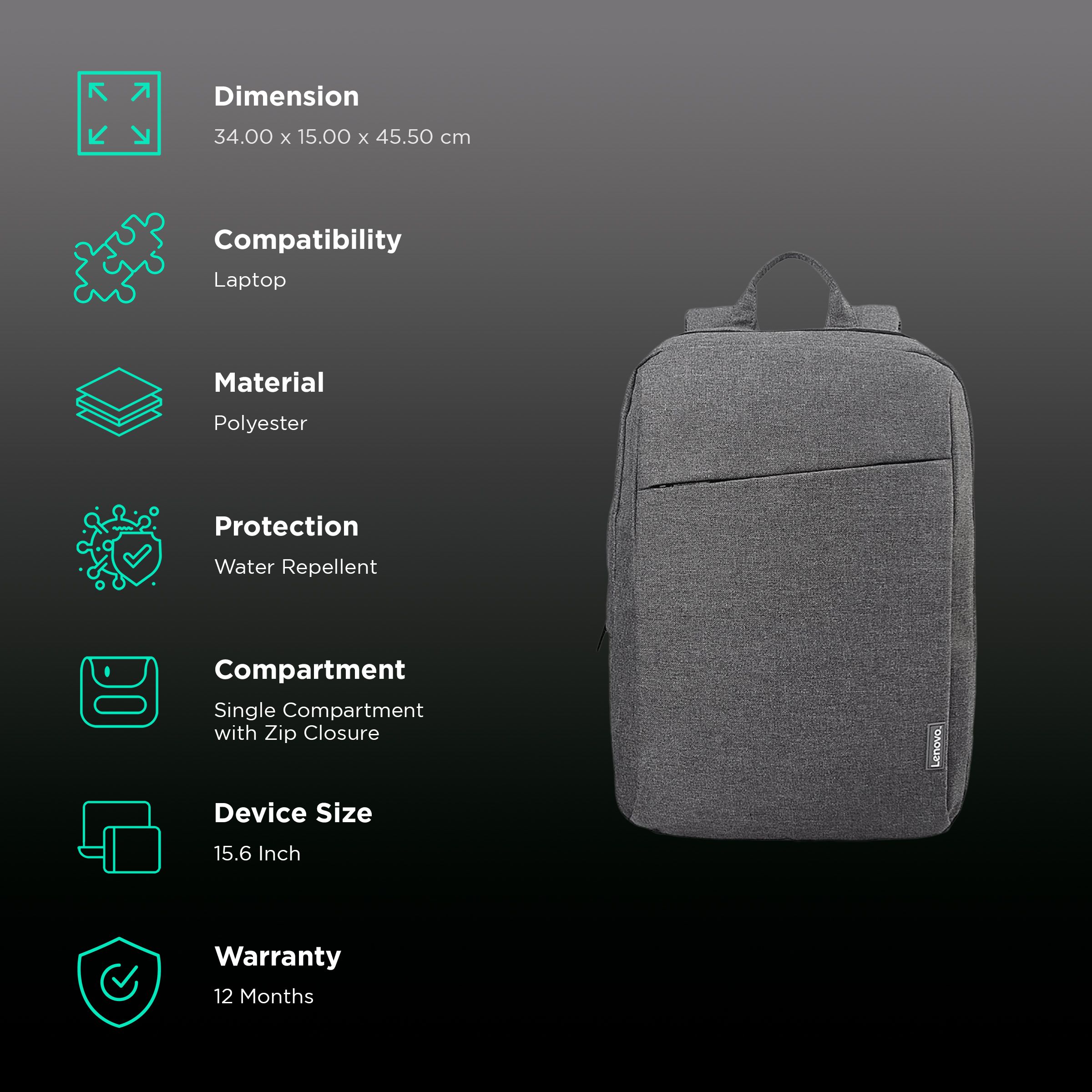 Lenovo B210 Polyester Laptop Backpack for 15.6 Inch Laptop (30 L, Water Repellent, Grey) Lenovo B210 Polyester Laptop Backpack for 15.6 Inch Laptop (30 L, Water Repellent, Grey)_2