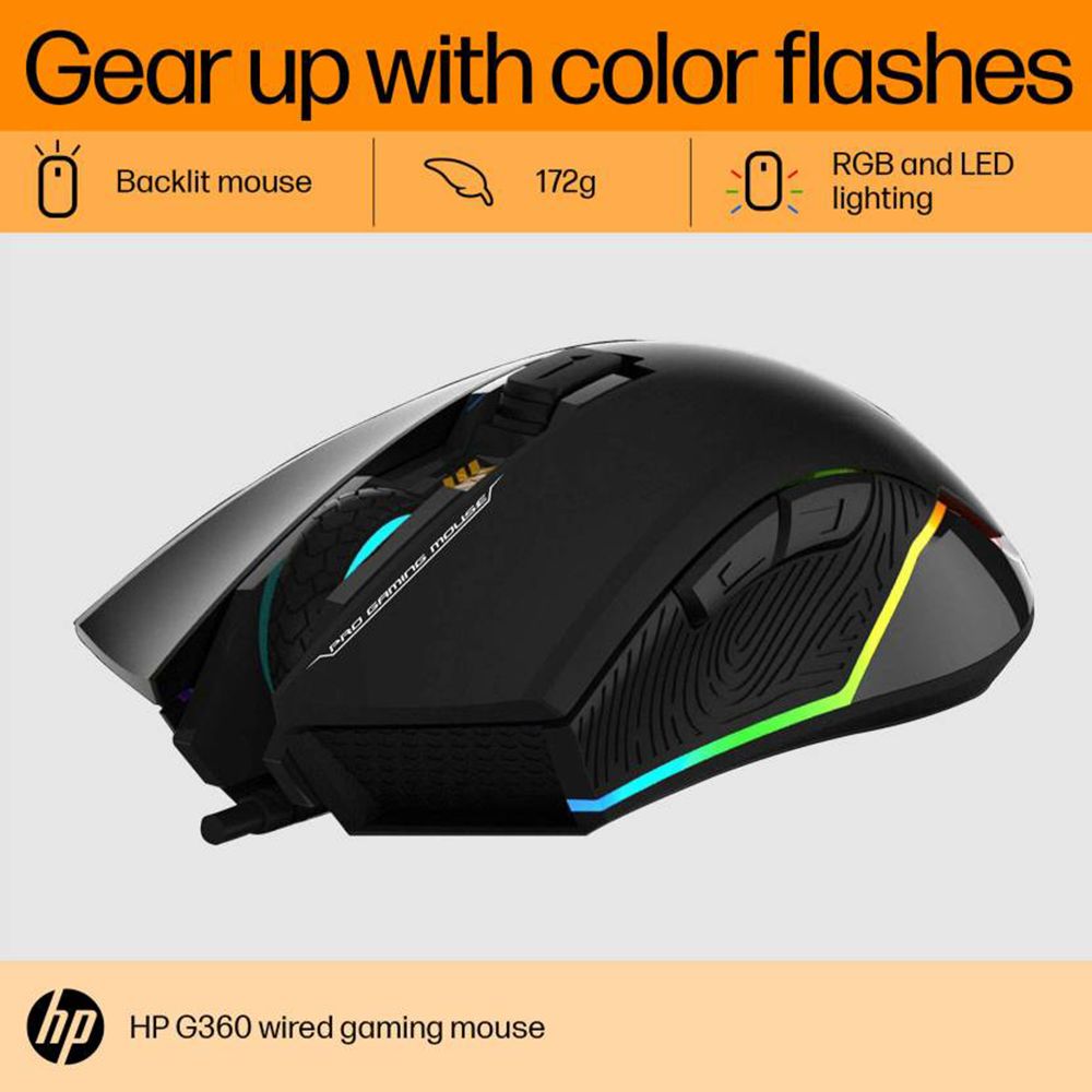 HP G360 Wired Optical Gaming Mouse (6200 DPI Adjustable, Ergonomic Design, Black) HP G360 Wired Optical Gaming Mouse (6200 DPI Adjustable, Ergonomic Design, Black)_8