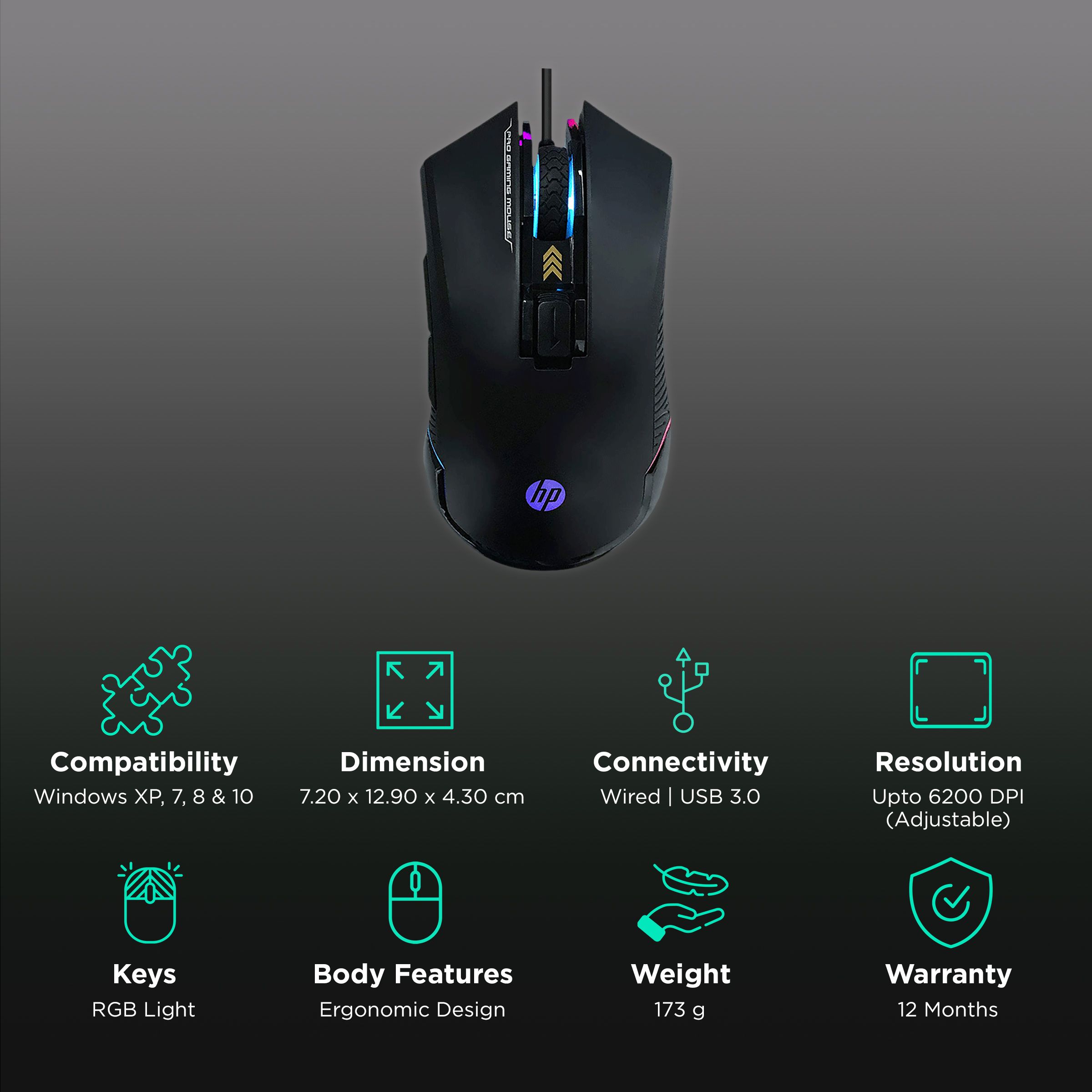 HP G360 Wired Optical Gaming Mouse (6200 DPI Adjustable, Ergonomic Design, Black) HP G360 Wired Optical Gaming Mouse (6200 DPI Adjustable, Ergonomic Design, Black)_2