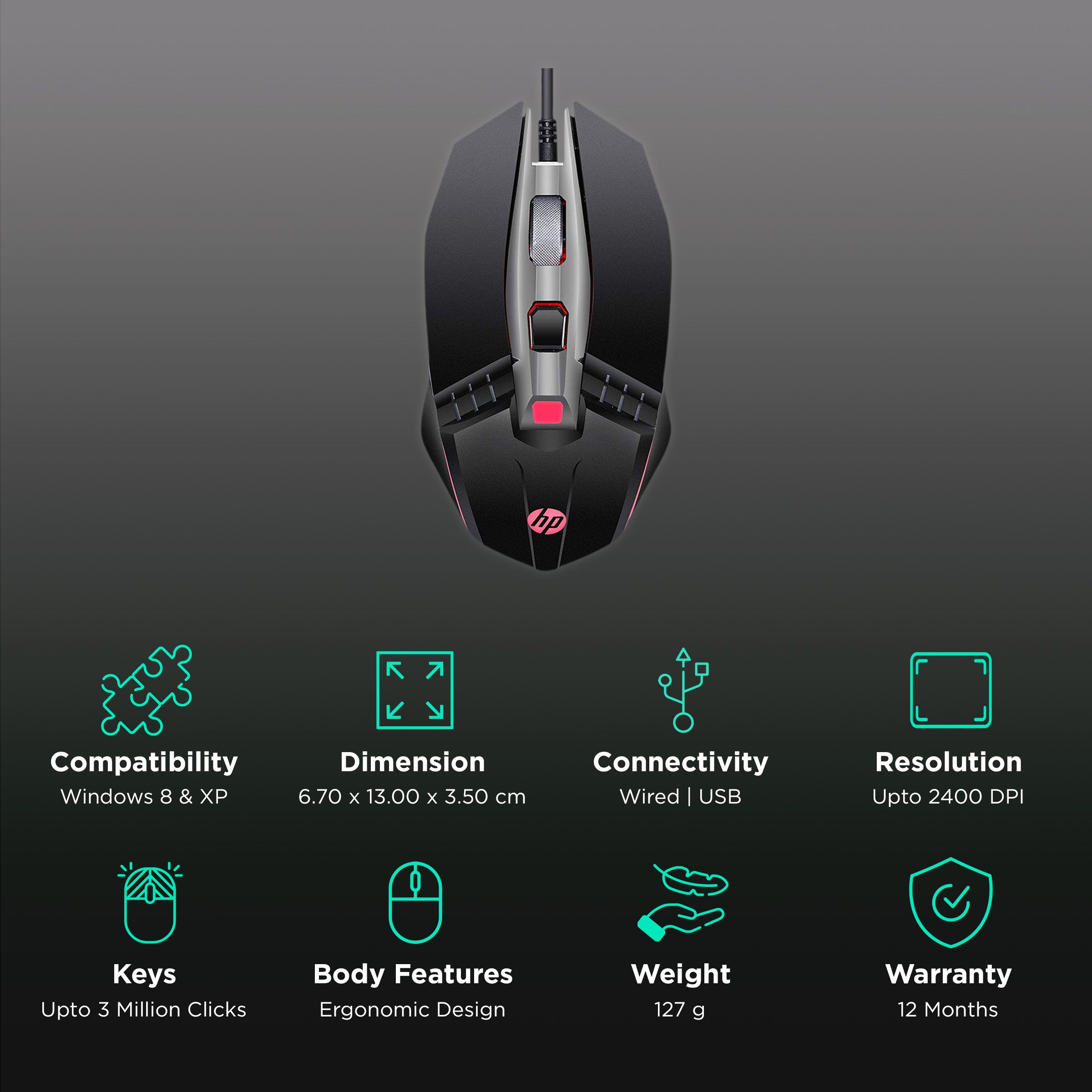 HP M270 Wired Optical Gaming Mouse with Customizable Buttons (2400 DPI, Ergonomic Design, Black) HP M270 Wired Optical Gaming Mouse with Customizable Buttons (2400 DPI, Ergonomic Design, Black)_2