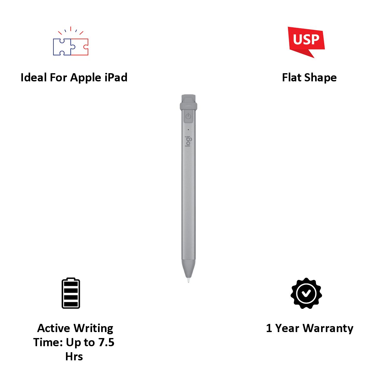 logitech Crayon Pencil For iPad (Palm Rejection Technology, 914-000035, Grey)_3