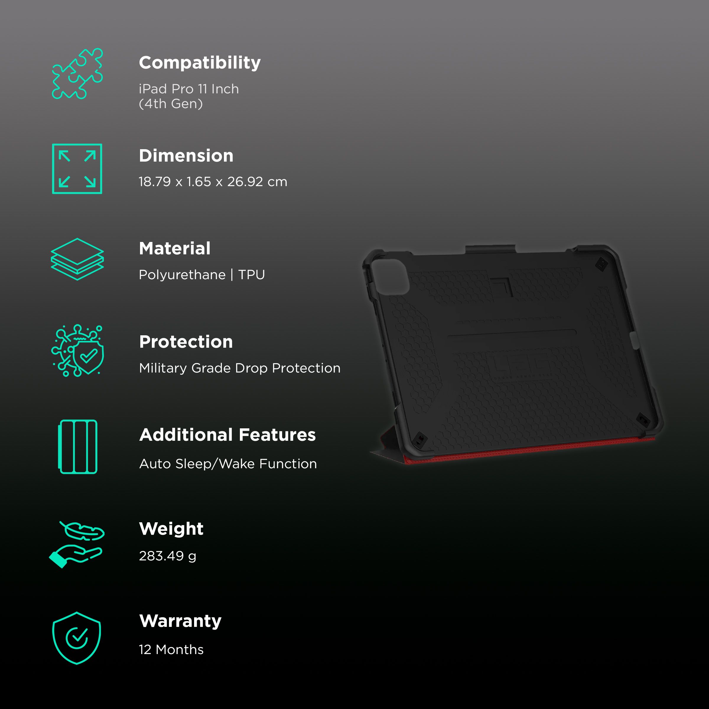 UAG Metropolis Series Polyurethane, TPU Flip Cover for Apple iPad Pro 11 Inch (4th Gen) (Feather-Light Composite Construction, Magma)_2