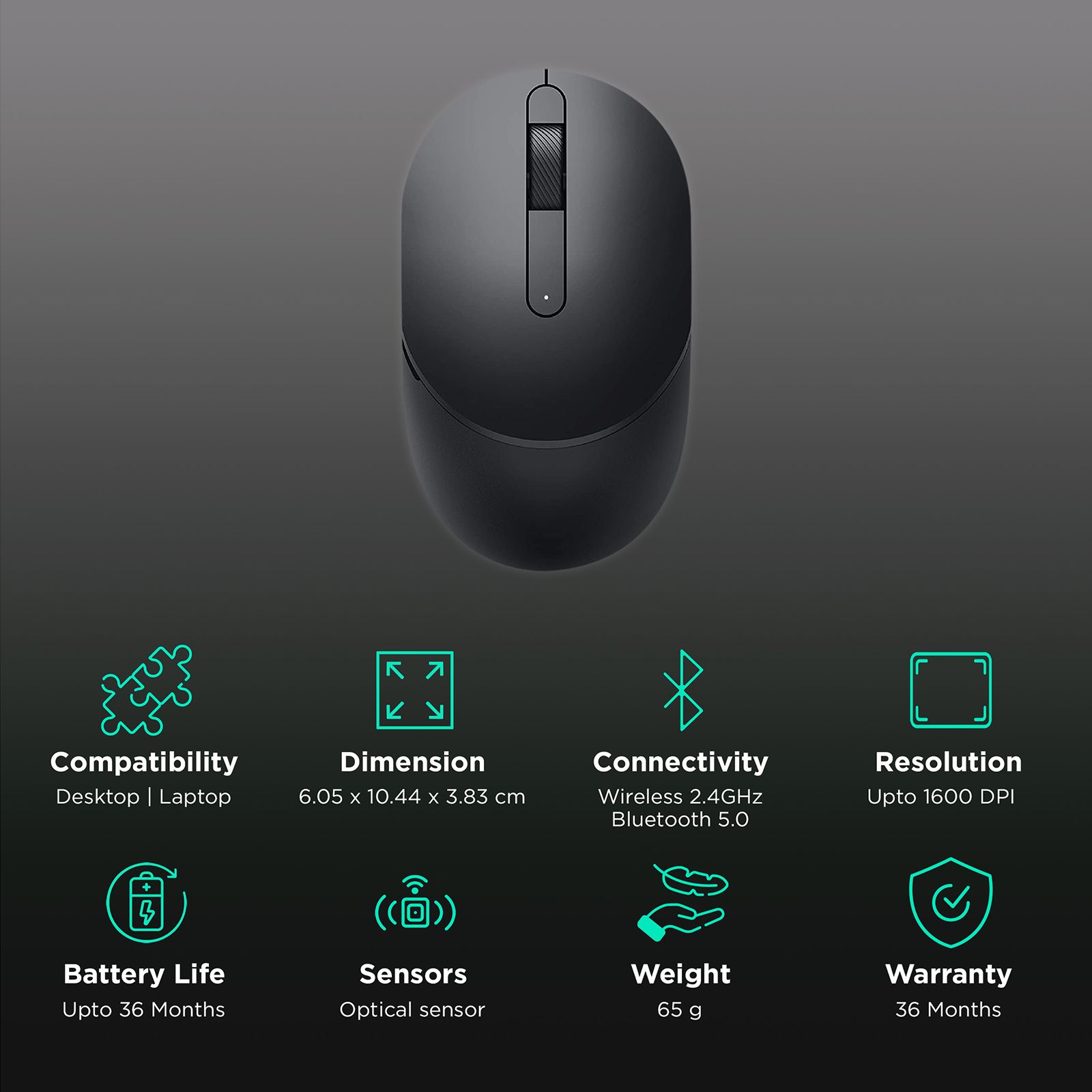 DELL Mobile Wireless Optical Mouse (1600 dpi, Easy Pairing, Black) DELL Mobile Wireless Optical Mouse (1600 dpi, Easy Pairing, Black)_2
