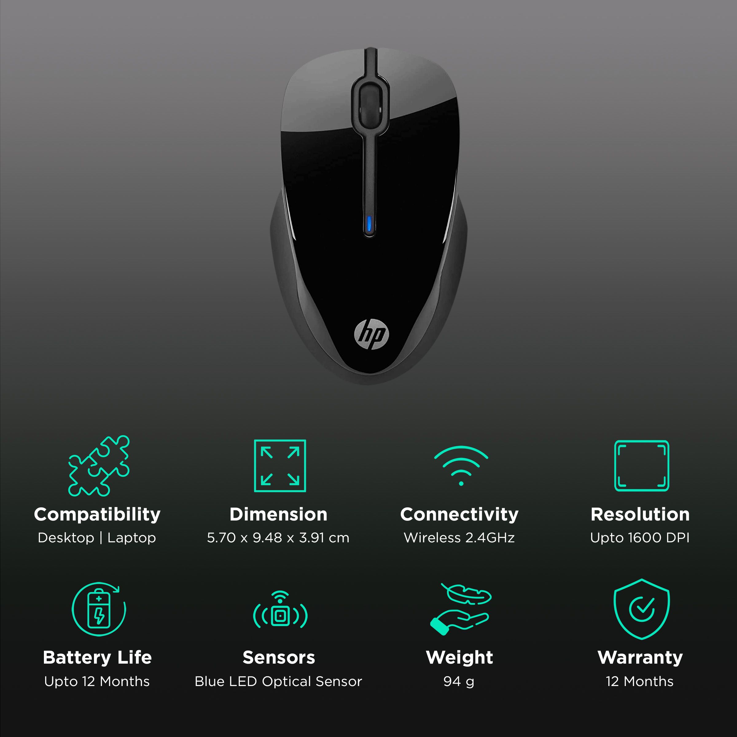 HP 250 Wireless Optical Mouse (1600 DPI, Carefully Designed Side Grip, Black)_2