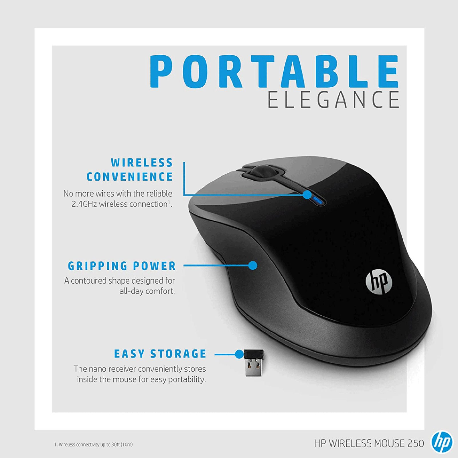 HP 250 Wireless Optical Mouse (1600 DPI, Carefully Designed Side Grip, Black)_4