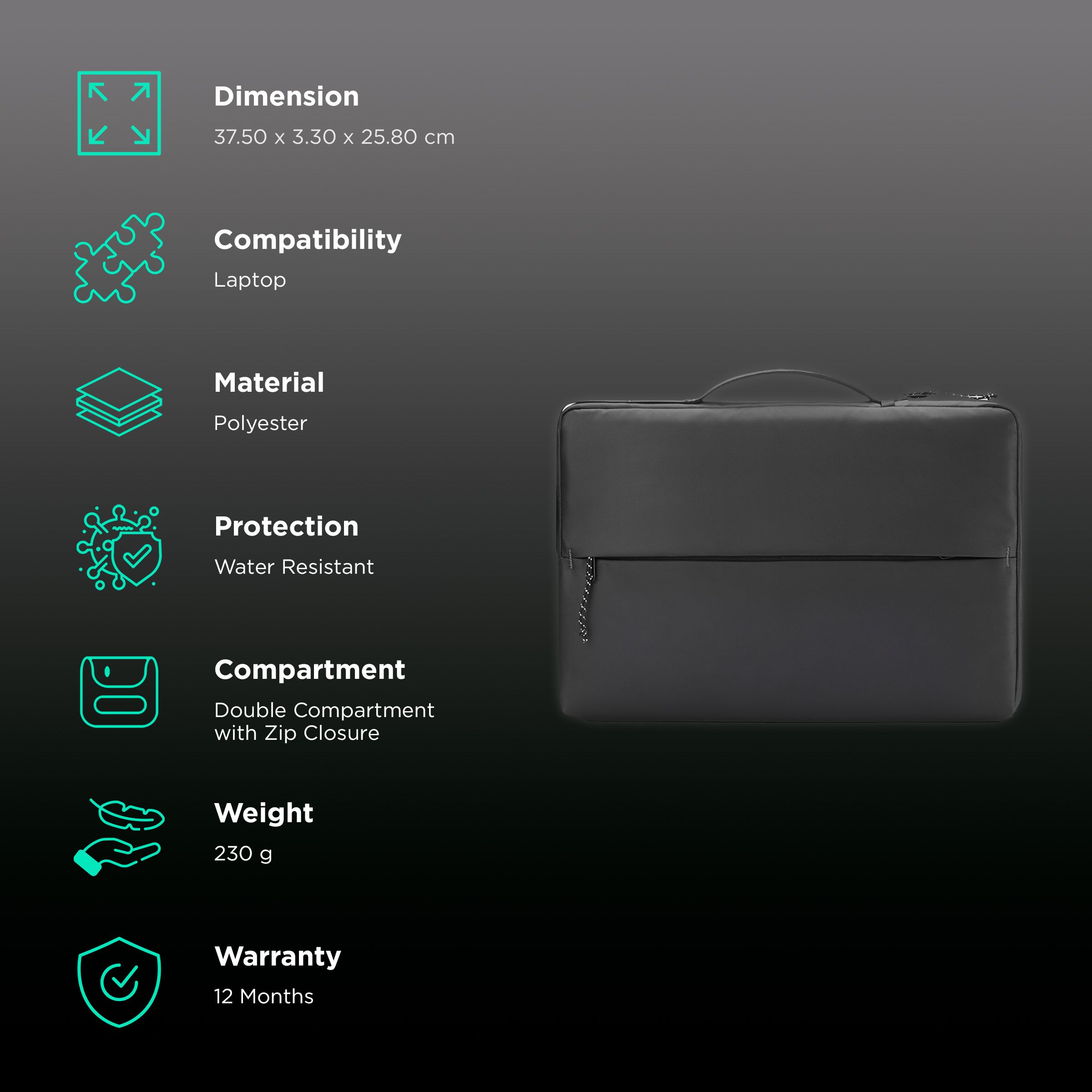HP Polyester Laptop Sleeve for 15.6 Inch Laptop (Water Resistant, Black)_3