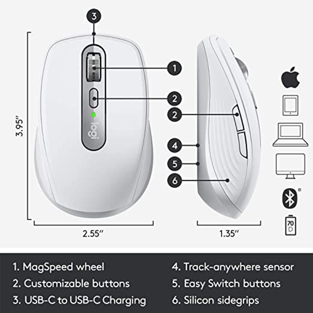 logitech MX Anywhere 3 Rechargeable Wireless Laser Performance Mouse (4000 DPI Adjustable, Multi Device Connectivity, Pale Gray)_9