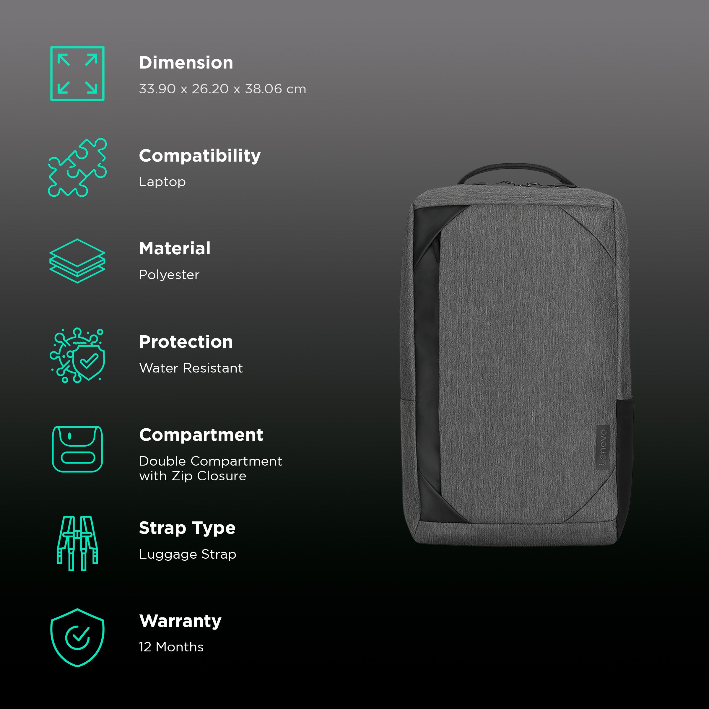 Lenovo Urban B535 Polyester Laptop Backpack for 15.6 Inch Laptop (17 L, Water Resistant, Charcoal Grey) Lenovo Urban B535 Polyester Laptop Backpack for 15.6 Inch Laptop (17 L, Water Resistant, Charcoal Grey)_2