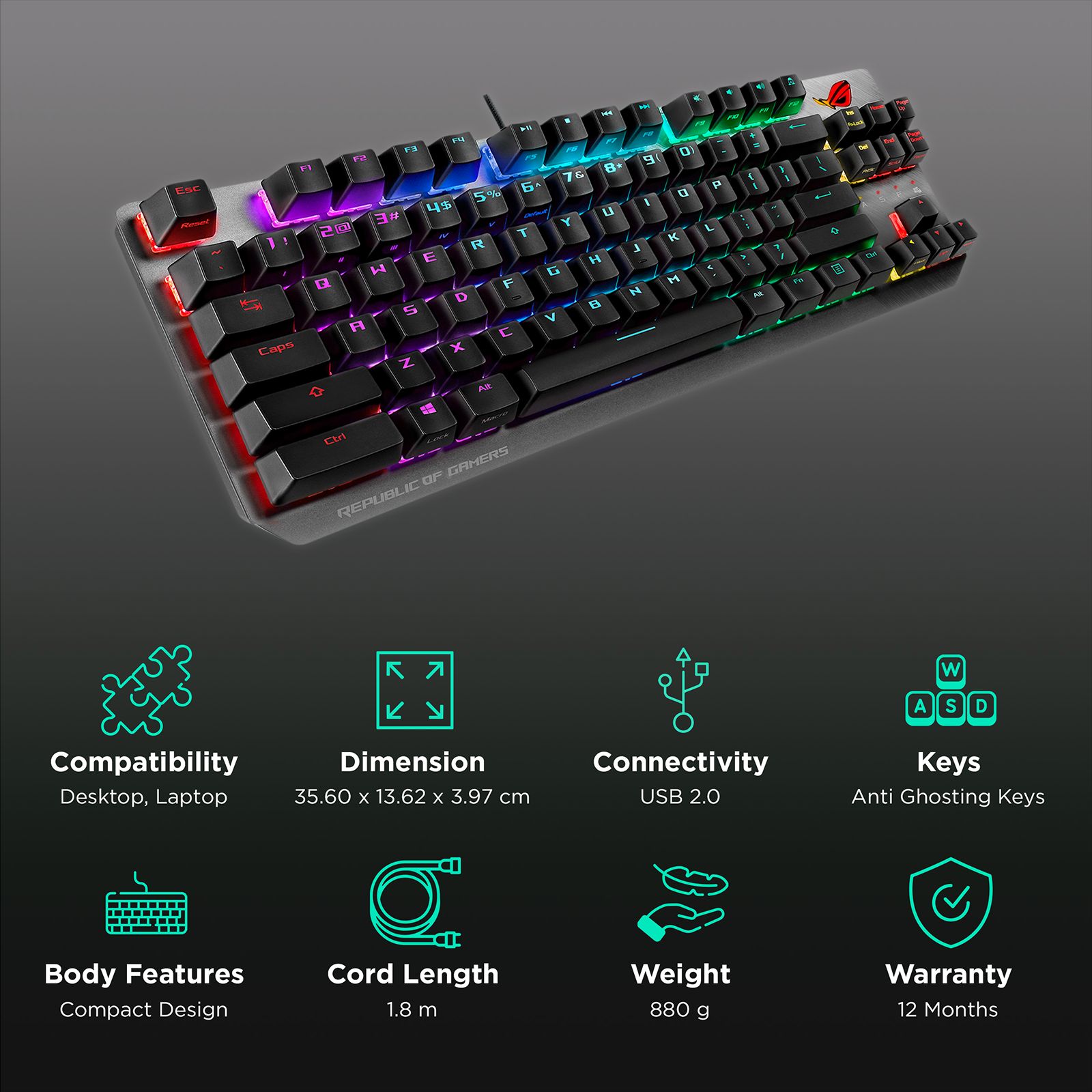 ASUS ROG Strix Scope TKL Wired Gaming Keyboard with Mechanical RGB Keys (Aura Sync lighting, Black & Grey) ASUS ROG Strix Scope TKL Wired Gaming Keyboard with Mechanical RGB Keys (Aura Sync lighting, Black & Grey)_2
