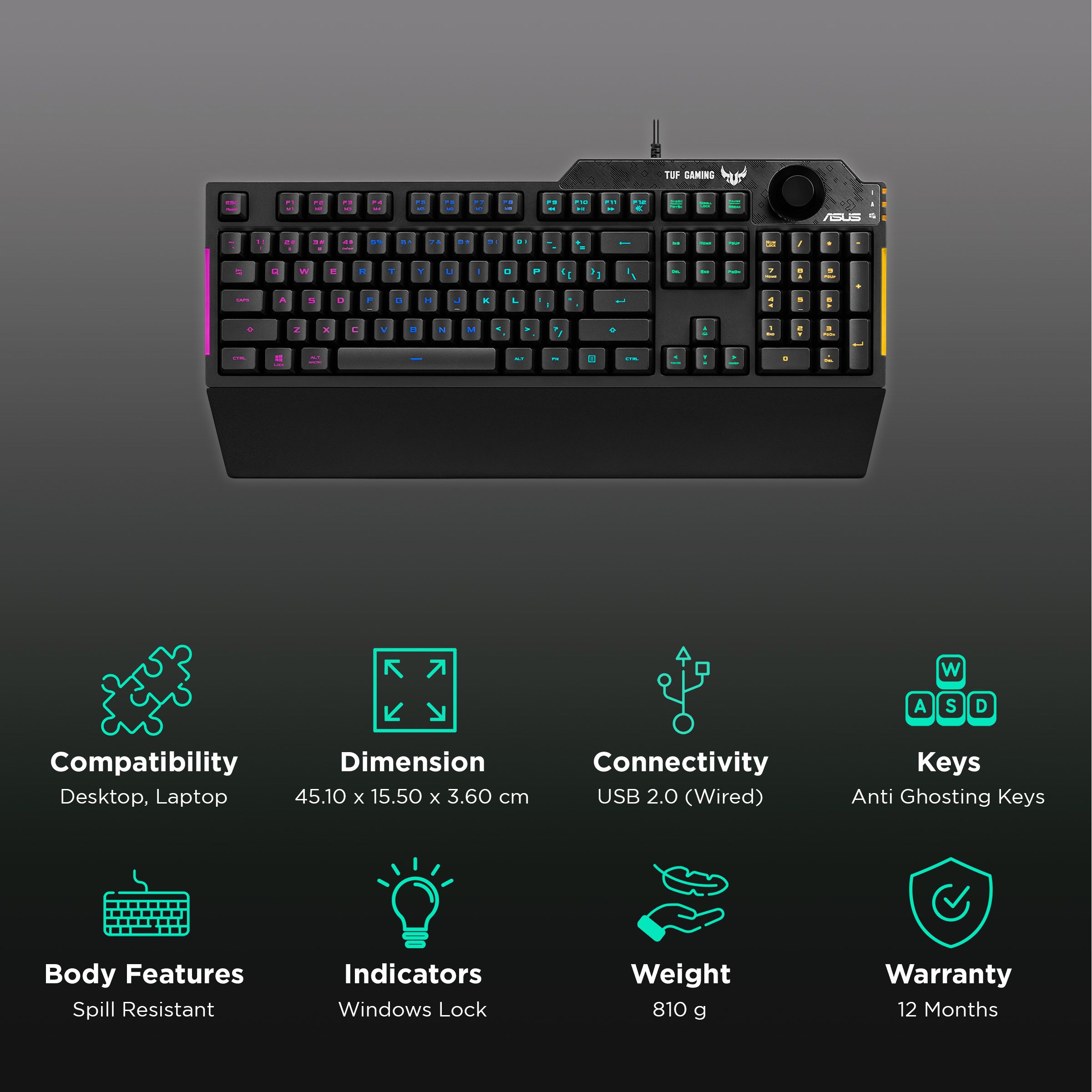 ASUS TUF K1 Wired Gaming Keyboard with Backlit Keys (Spill Resistant, Black) ASUS TUF K1 Wired Gaming Keyboard with Backlit Keys (Spill Resistant, Black)_2