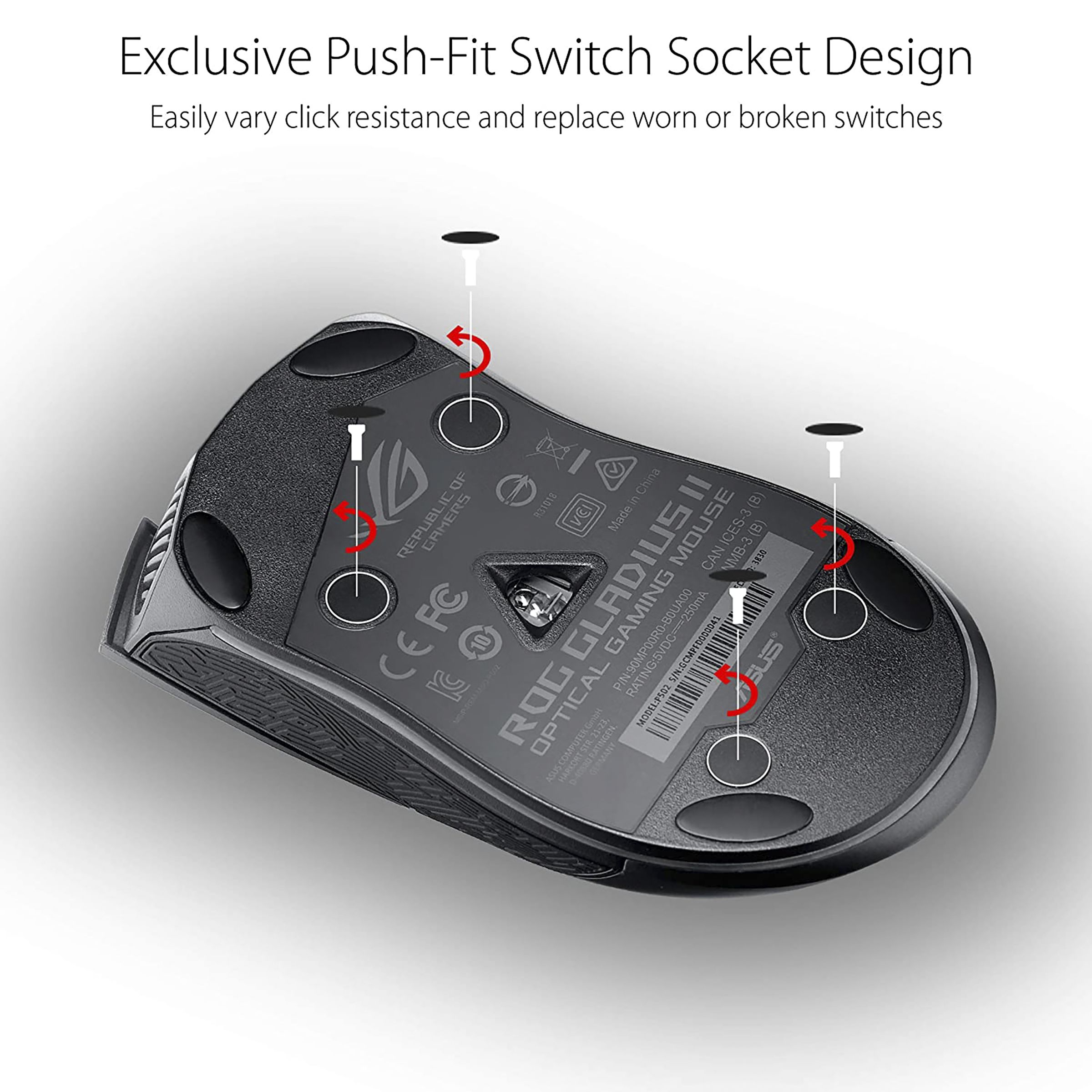 ASUS ROG Gladius II Core Wired Optical Gaming Mouse with Customizable Buttons (6200 DPI, Ergonomic Design, Black)_6