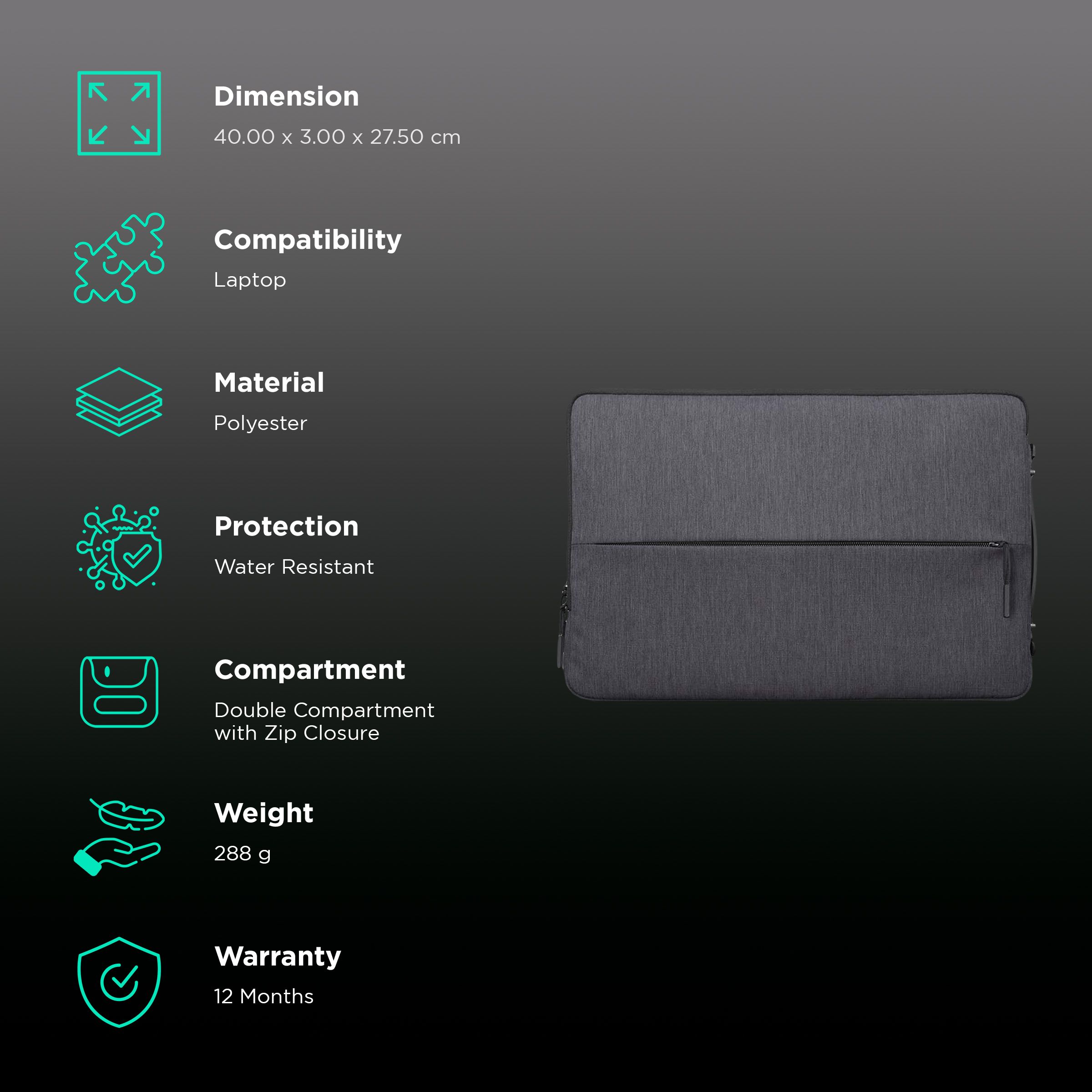 Lenovo Urban Polyester Laptop Sleeve for 15.6 Inch Laptop (Water Resistant, Charcoal Grey) Lenovo Urban Polyester Laptop Sleeve for 15.6 Inch Laptop (Water Resistant, Charcoal Grey)_3