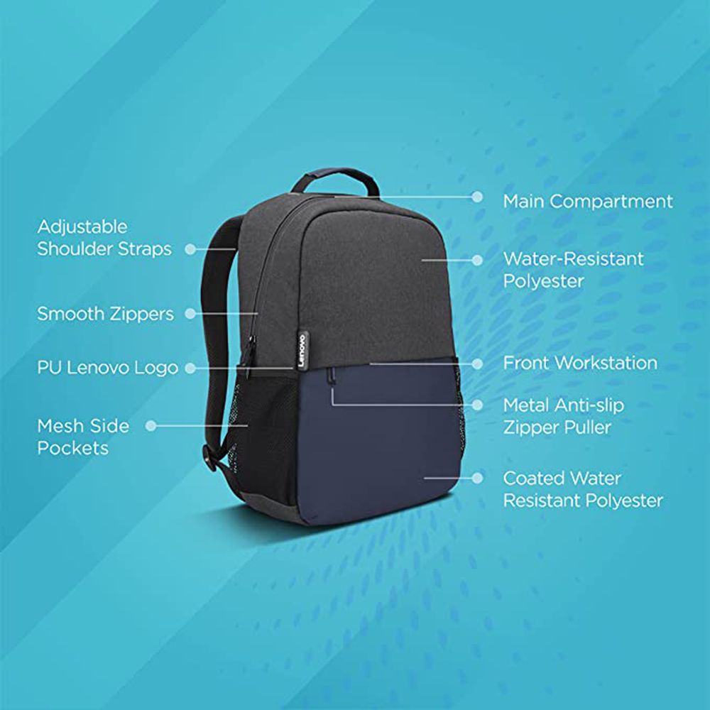 Lenovo Slim Everyday Polyester Laptop Backpack for 15.6 Inch Laptop (18 L, Water Resistant, Dark Grey)_6