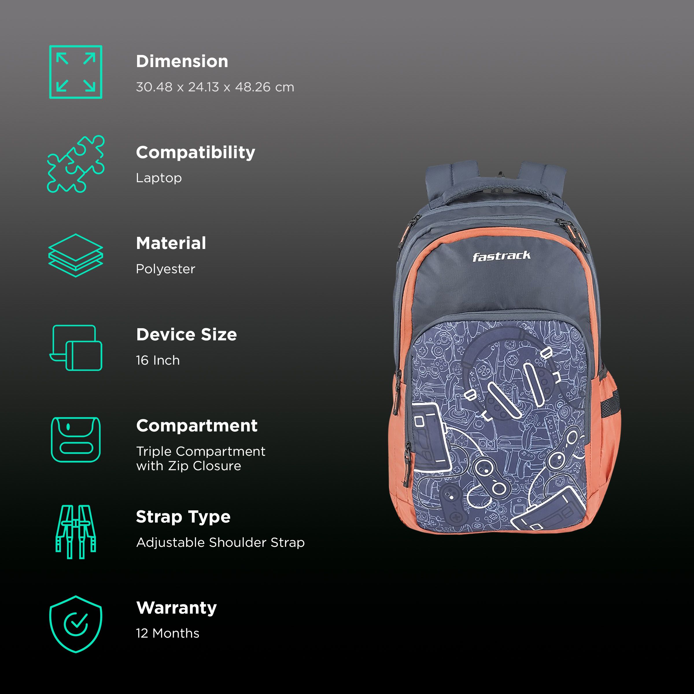 fastrack Alpha Ergolight Polyester Laptop Backpack for 16 Inch Laptop (35 L, Lightweight, Dark Blue) fastrack Alpha Ergolight Polyester Laptop Backpack for 16 Inch Laptop (35 L, Lightweight, Dark Blue)_2