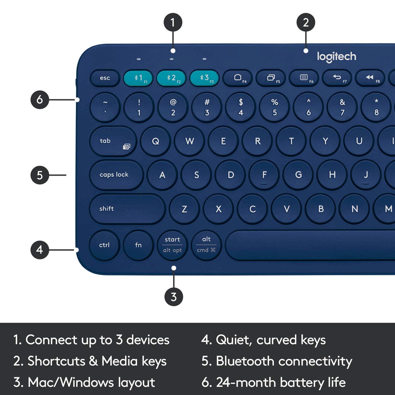 logitech K380 Bluetooth 3.0 Wireless Keyboard with Multi Device Connectivity (Low Profile Scissor Keys, Blue)_13