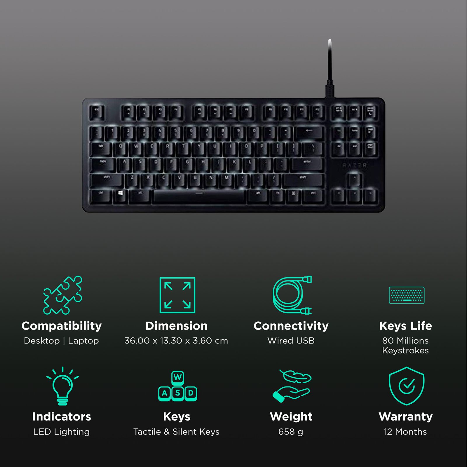 RAZER BlackWidow Lite Wired Gaming Keyboard (Orange Mechanical Switch, RZ03-02640200-R3U1, Black)_2