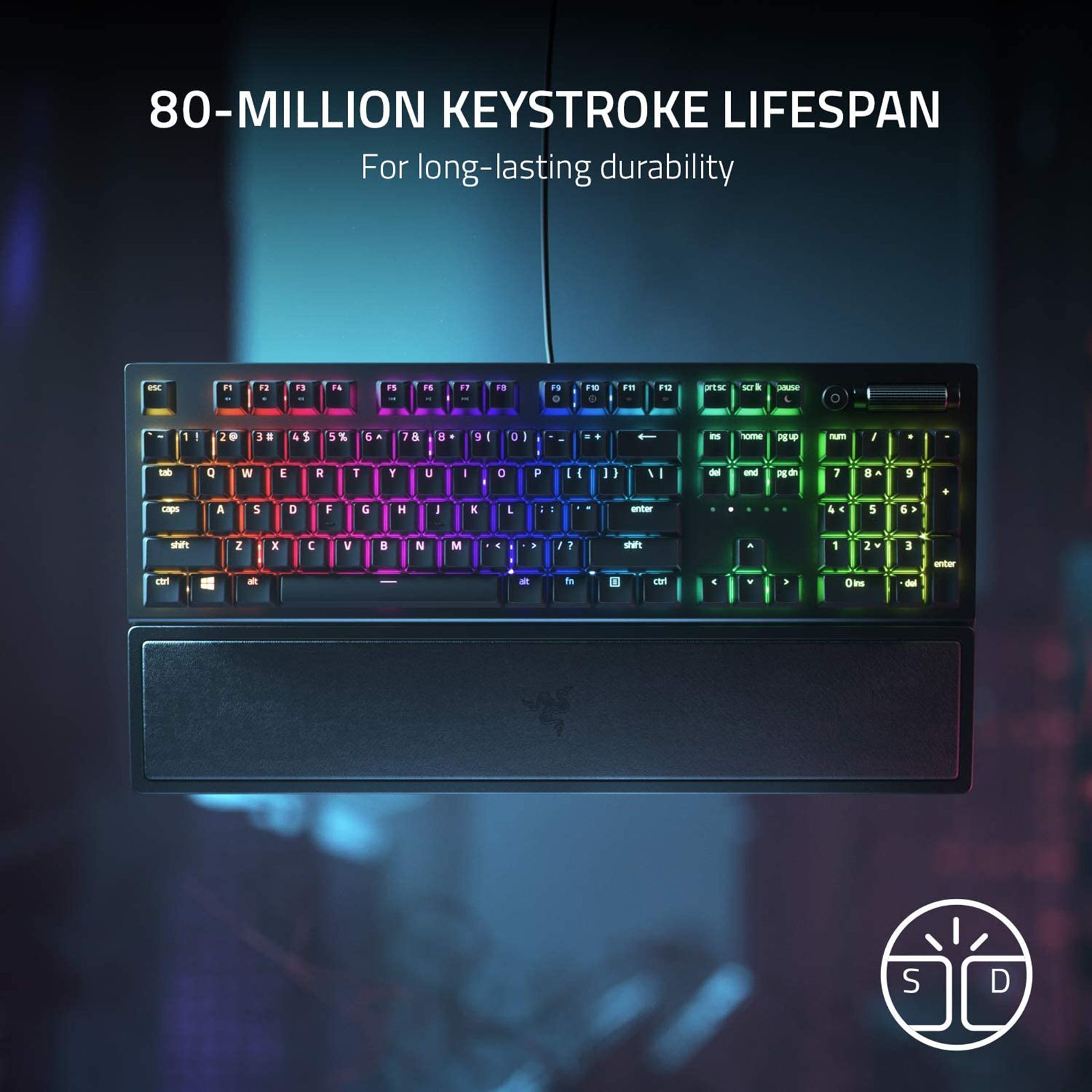 RAZER BlackWidow V3 Wired Gaming Keyboard with Backlit Keys (Ergonomic Wrist Rest, Black)_5