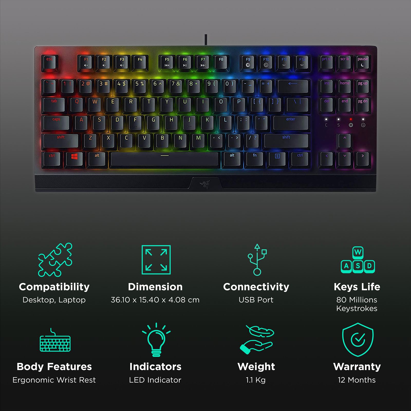 RAZER BlackWidow V3 Tenkeyless Wired Gaming Keyboard with Backlit Keys (Mechanical Switches, Black) RAZER BlackWidow V3 Tenkeyless Wired Gaming Keyboard with Backlit Keys (Mechanical Switches, Black)_2
