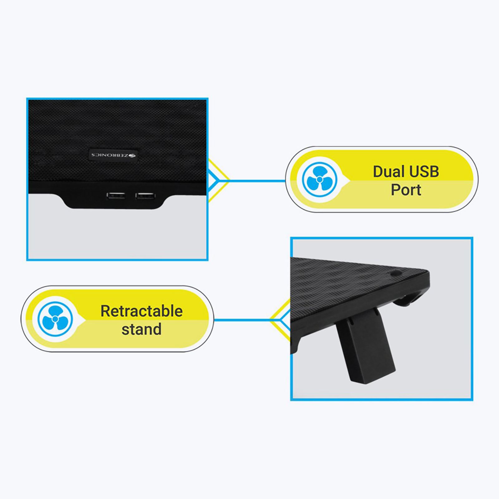 ZEBRONICS ZEB-NC3300 Stand with Cooling Fan For Laptop (Dual USB Port, A180-ZEB-NC3300, Black) ZEBRONICS ZEB-NC3300 Stand with Cooling Fan For Laptop (Dual USB Port, A180-ZEB-NC3300, Black)_7