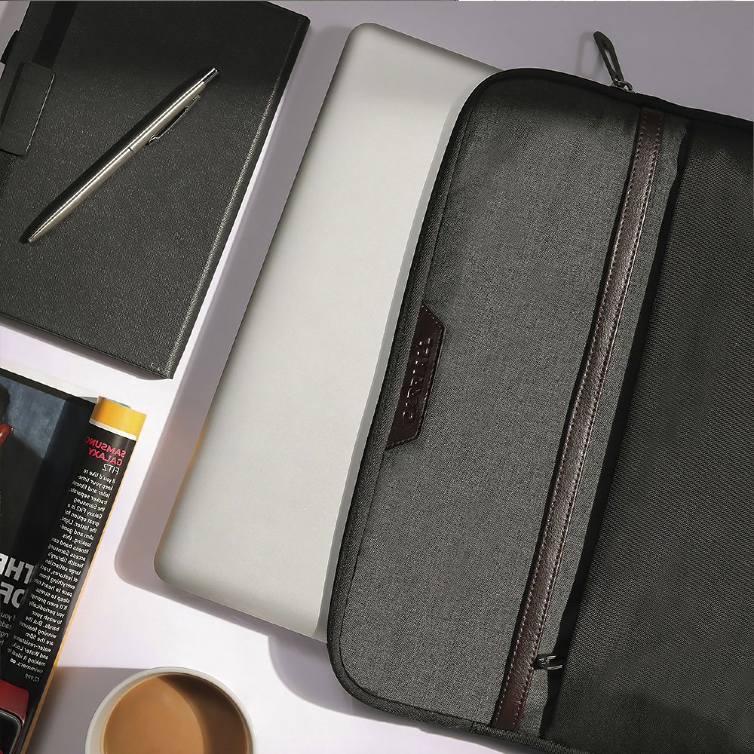 Carriall Urbane Fabric, Polyester Laptop Sleeve for 13 Inch Laptop (2 L, Water Resistant, Black/Grey)_6