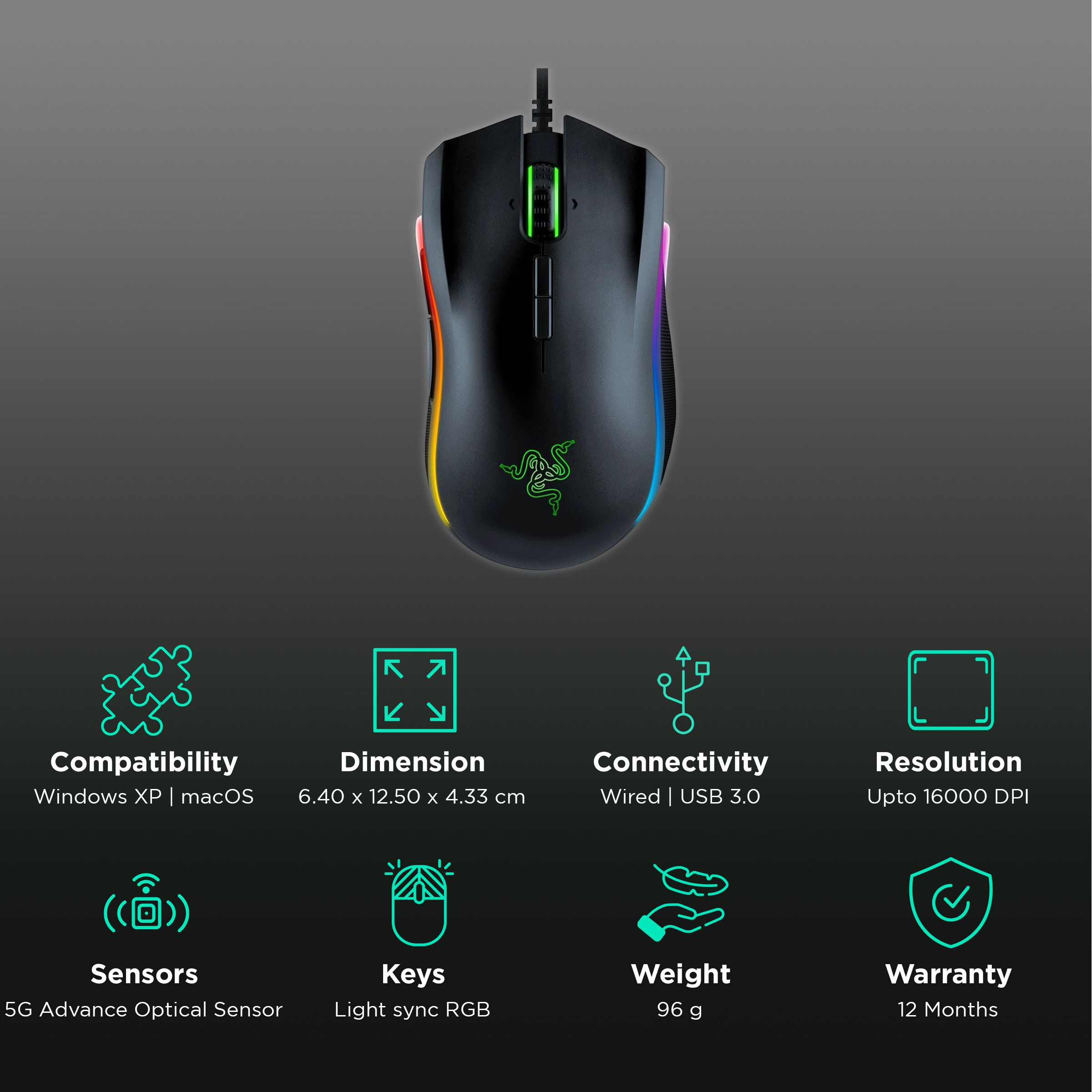 RAZER Mamba Elite Wired Optical Gaming Mouse (16000 DPI, Lightsync RGB, Black) RAZER Mamba Elite Wired Optical Gaming Mouse (16000 DPI, Lightsync RGB, Black)_2