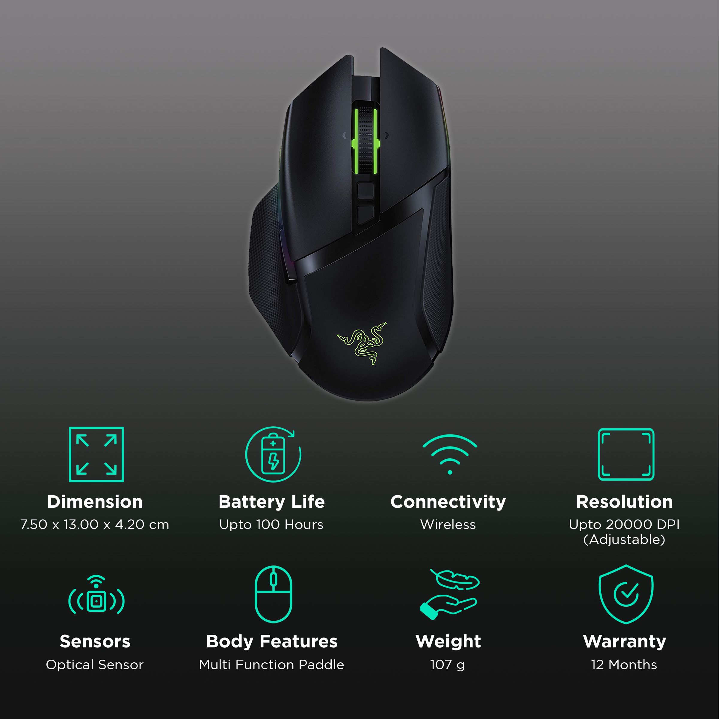 RAZER Basilisk Ultimate Rechargeable Wireless Optical Gaming Mouse (20000 DPI Adjustable, Multi Function Paddle, Black) RAZER Basilisk Ultimate Rechargeable Wireless Optical Gaming Mouse (20000 DPI Adjustable, Multi Function Paddle, Black)_2
