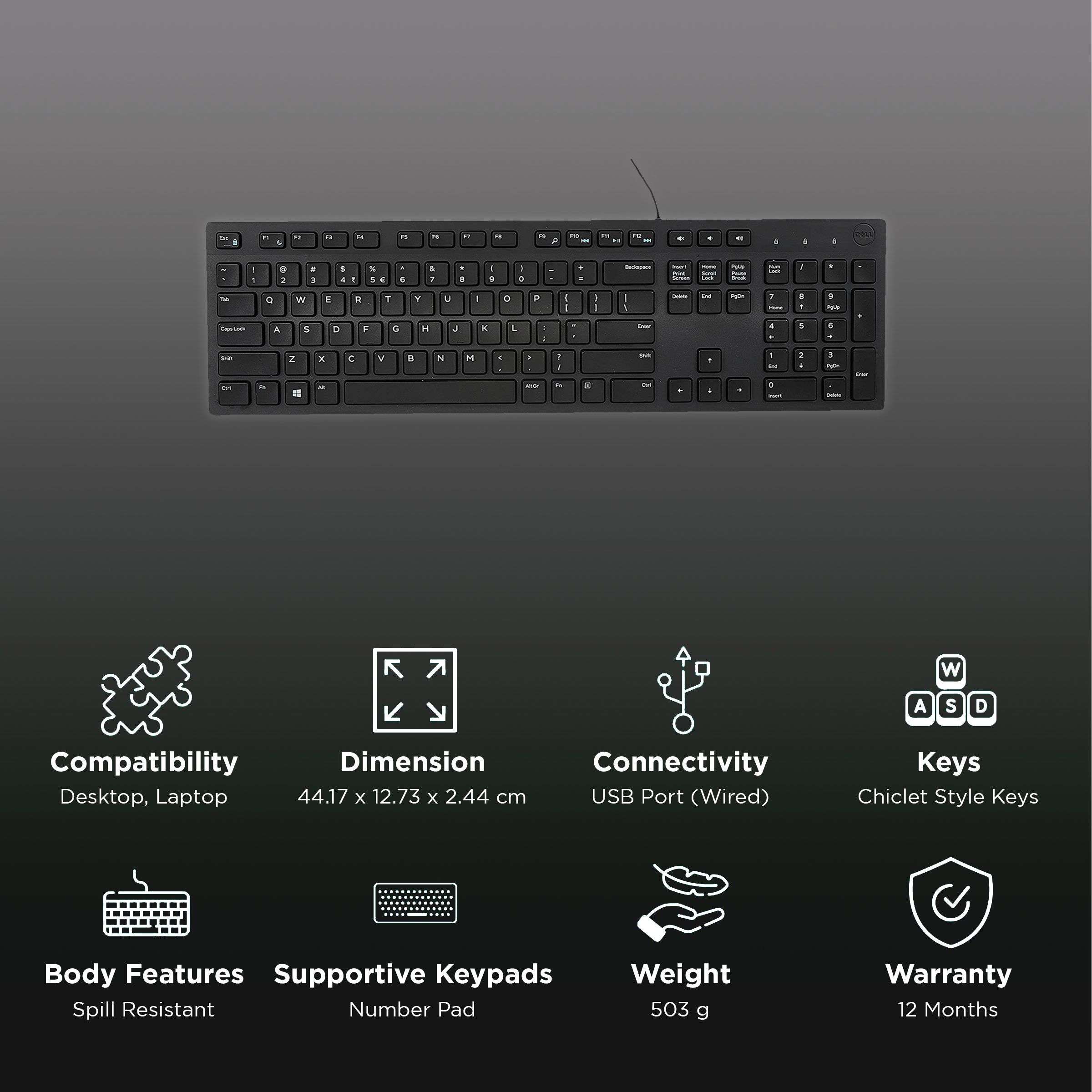 DELL KB216 Wired Keyboard with Multimedia Keys (Spill Resistant, Black)_2
