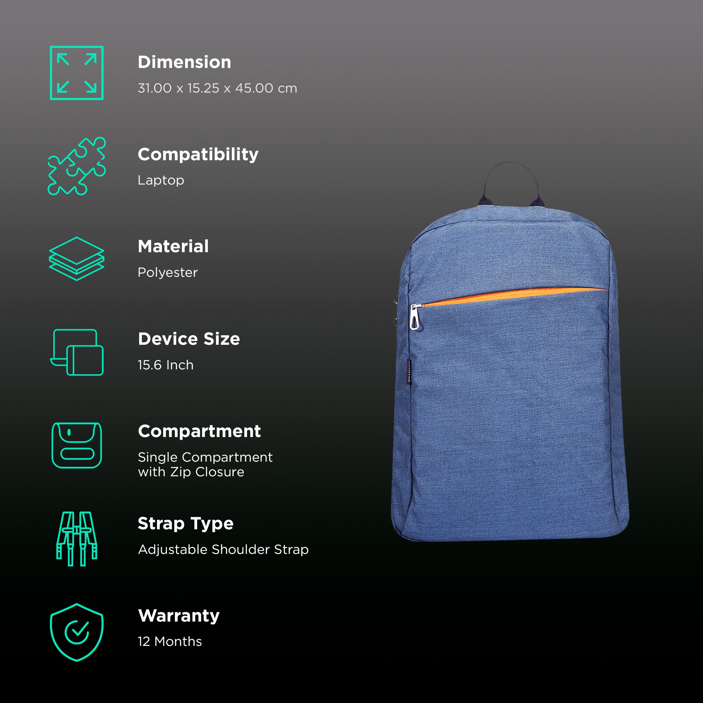 Croma Standard Polyester Laptop Backpack for 15.6 Inch Laptop (21.7 L, Adjustable Shoulder Strap, Blue) Croma Standard Polyester Laptop Backpack for 15.6 Inch Laptop (21.7 L, Adjustable Shoulder Strap, Blue)_2
