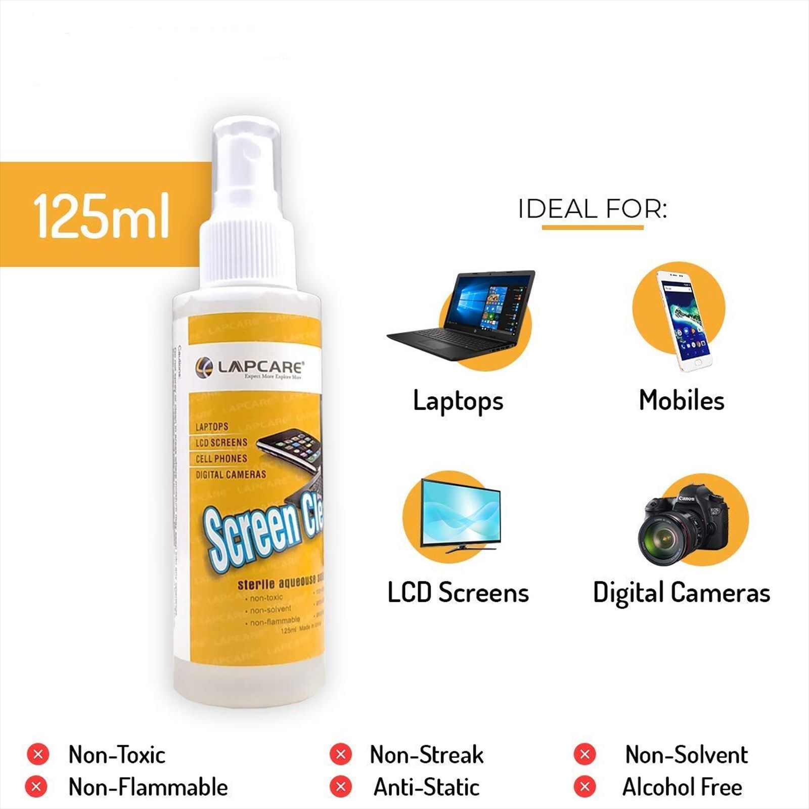 LAPCARE 5 in1 Cleaning Kit For Laptop, Desktop, Monitor and Mobile (Alcohol Free, Yellow)_3