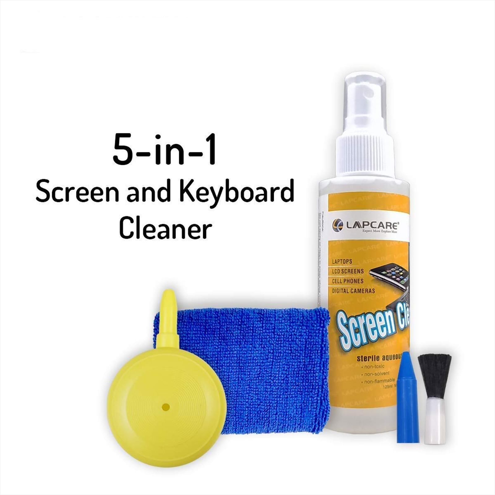 LAPCARE 5 in1 Cleaning Kit For Laptop, Desktop, Monitor and Mobile (Alcohol Free, Yellow)_4